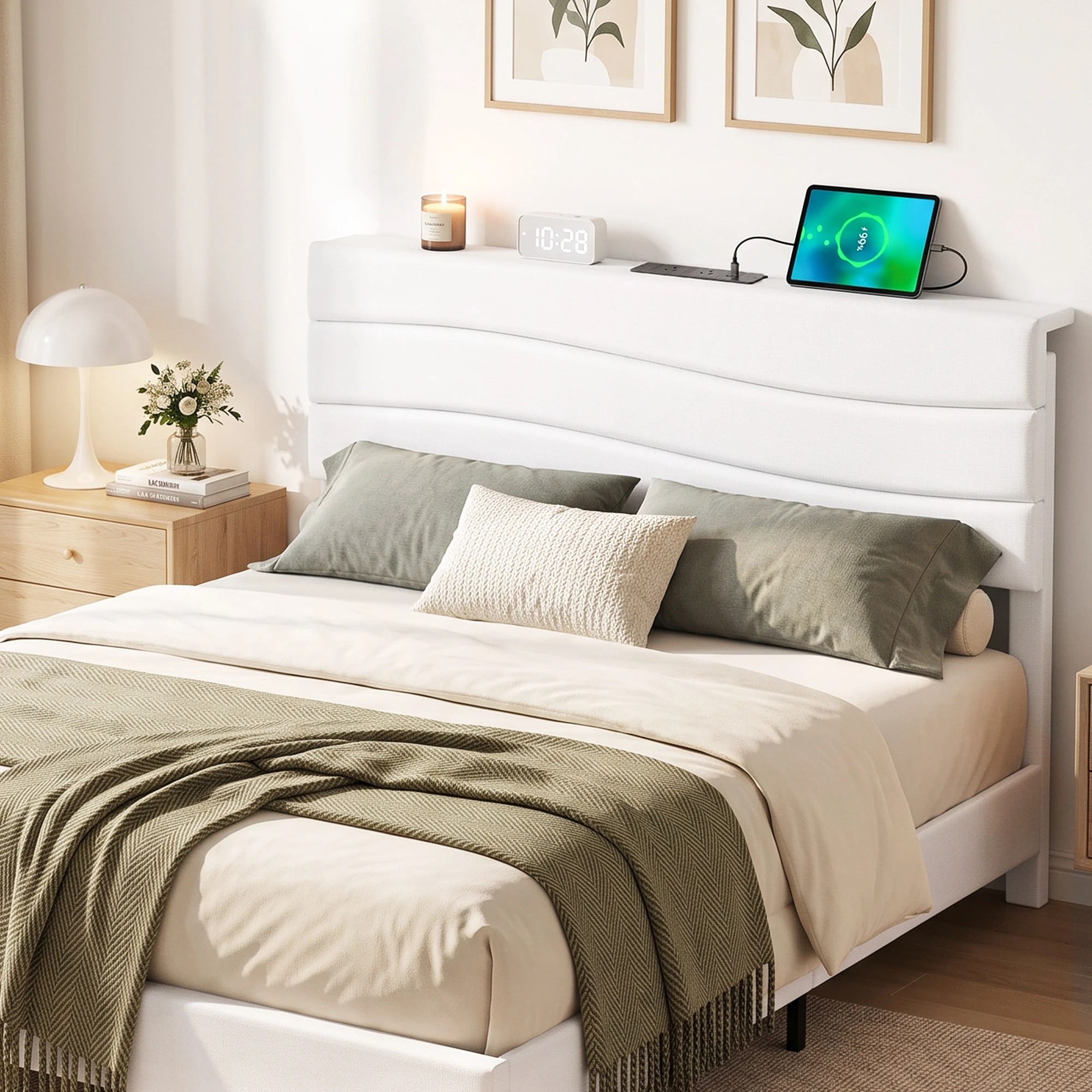 Artiss Bed Frame with Adjustable Headboard Platform Base Linen Fabric ...