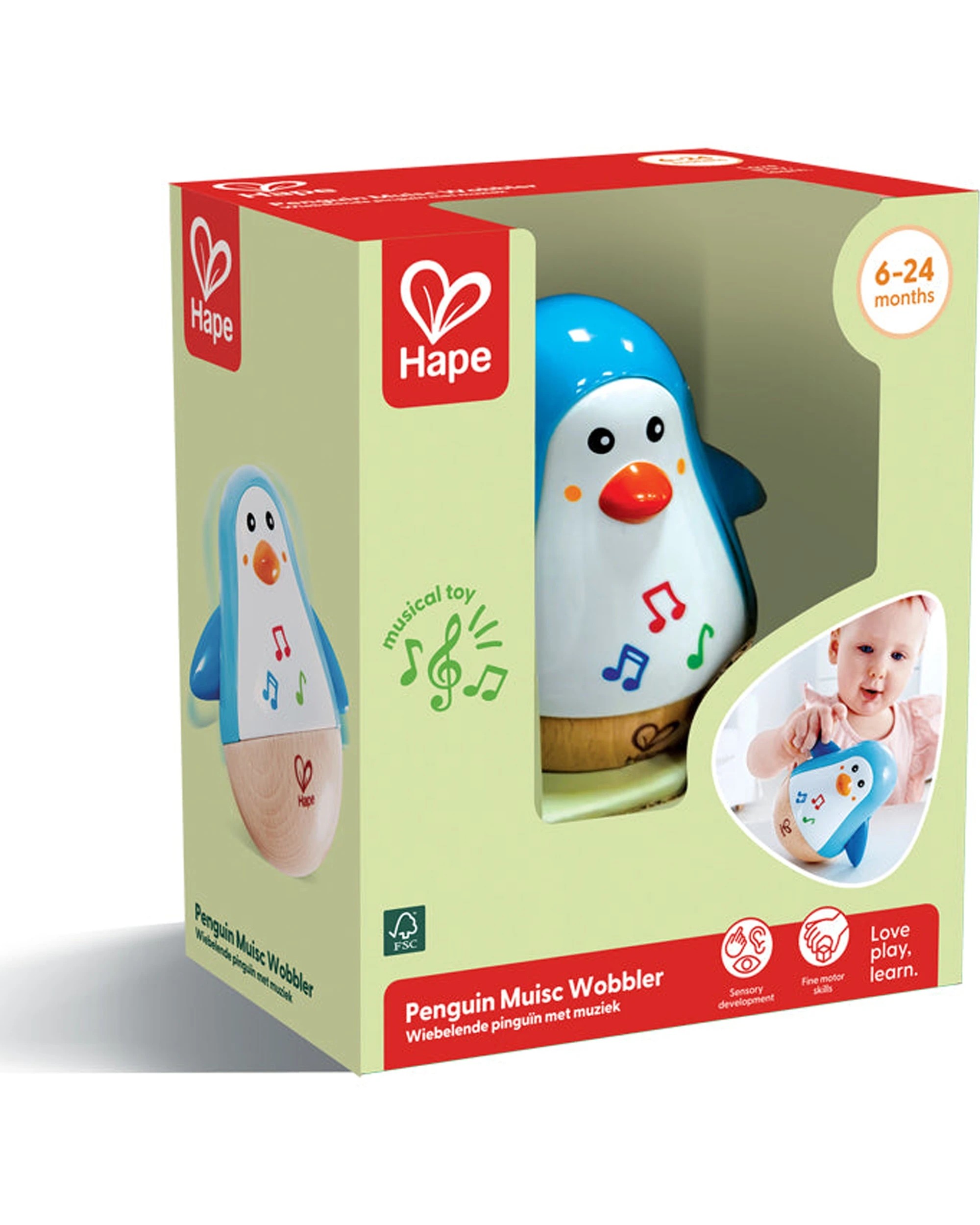 2 Hape Penguin Musical Wobbler Musical Baby Toddler Toy With Soothing Sounds - Blue, 2 of 3