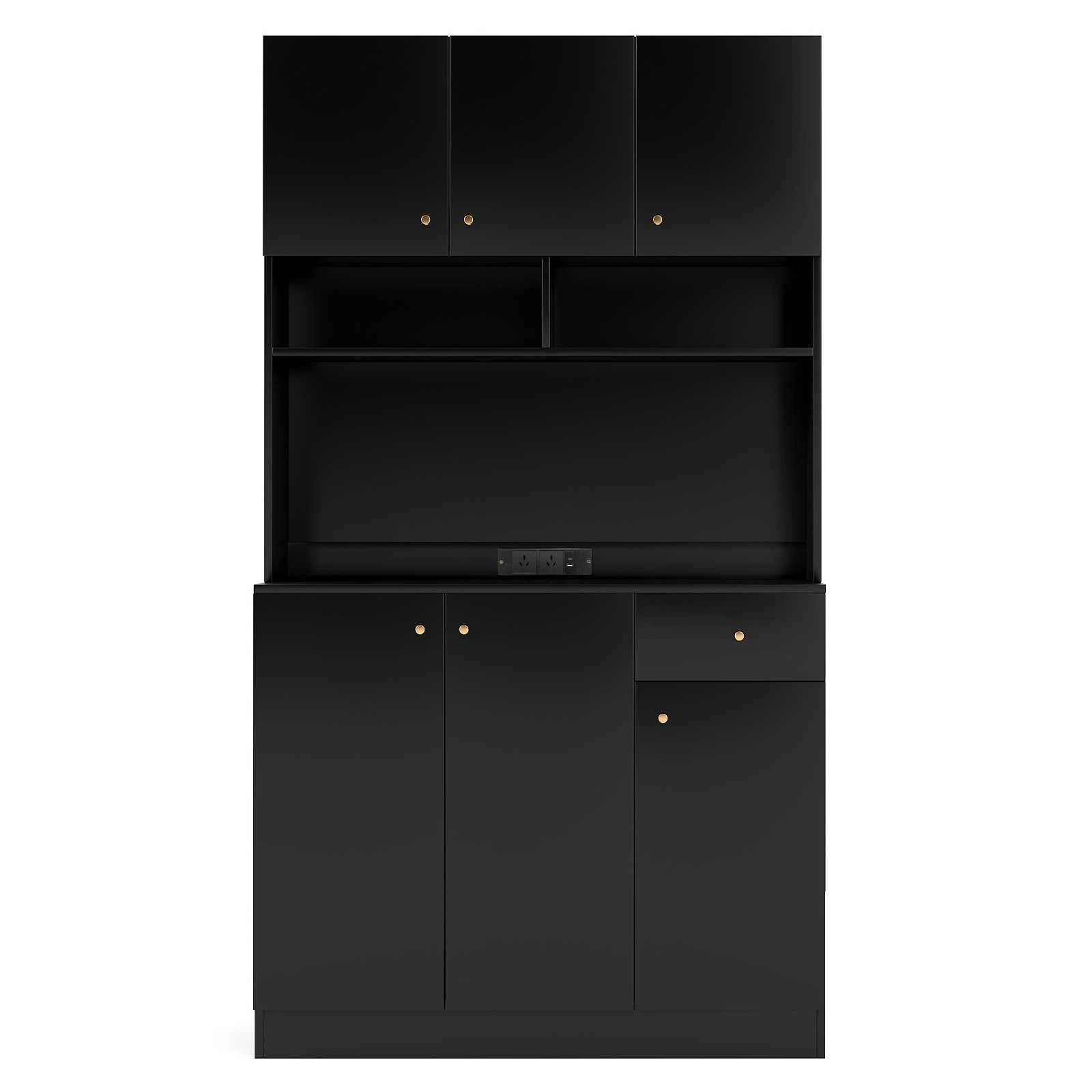 1 Costway Kitchen Cabinet w/Outlets Adjustable Buffet Cupboard - Black, 1 of 1