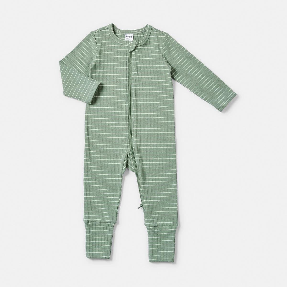 1 Rib Turn Cuff Coverall GREEN STRIPES, 1 of 3