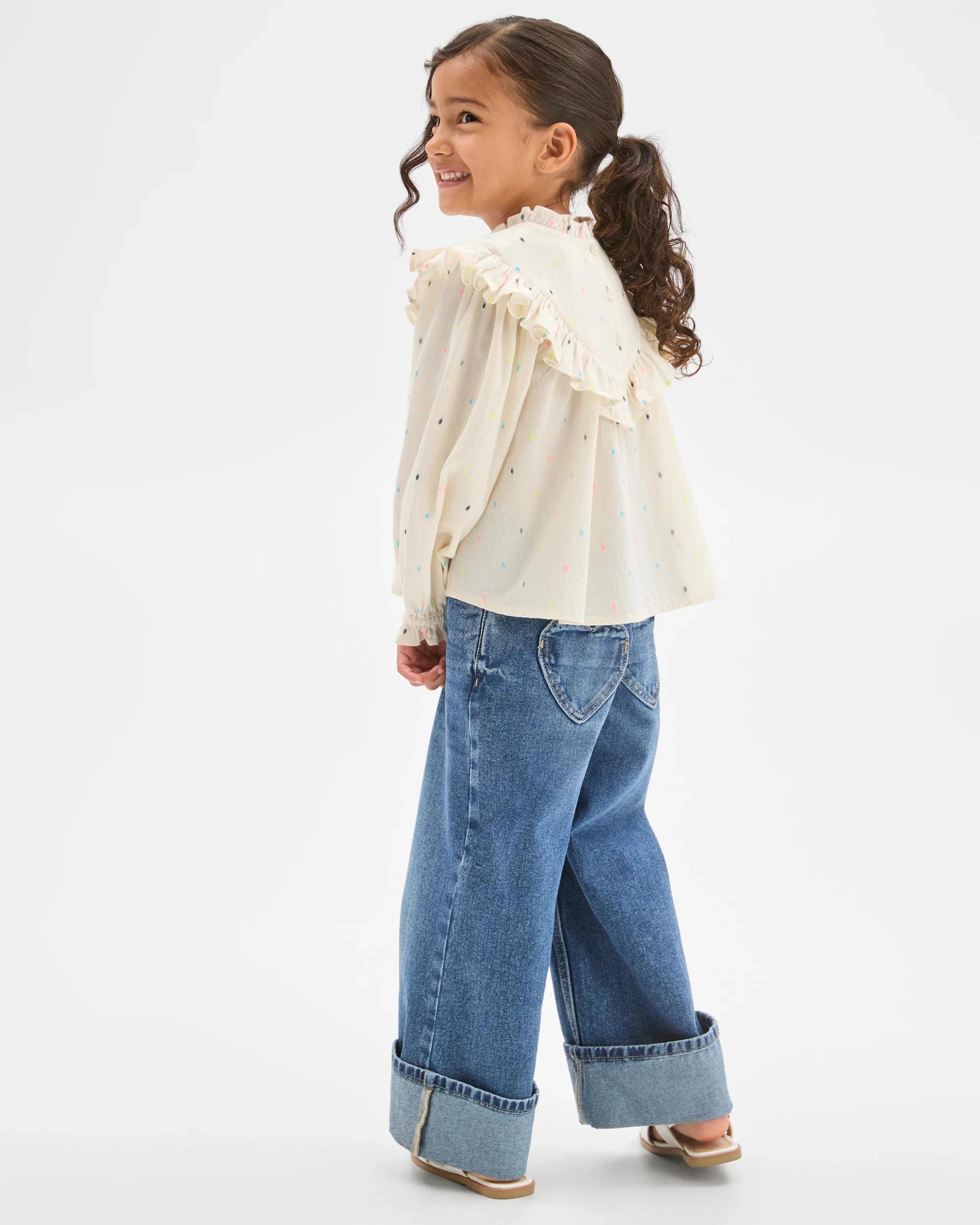 3 Target Kids Long Sleeve Fashion Woven Frill Blouse CREAM, 3 of 6