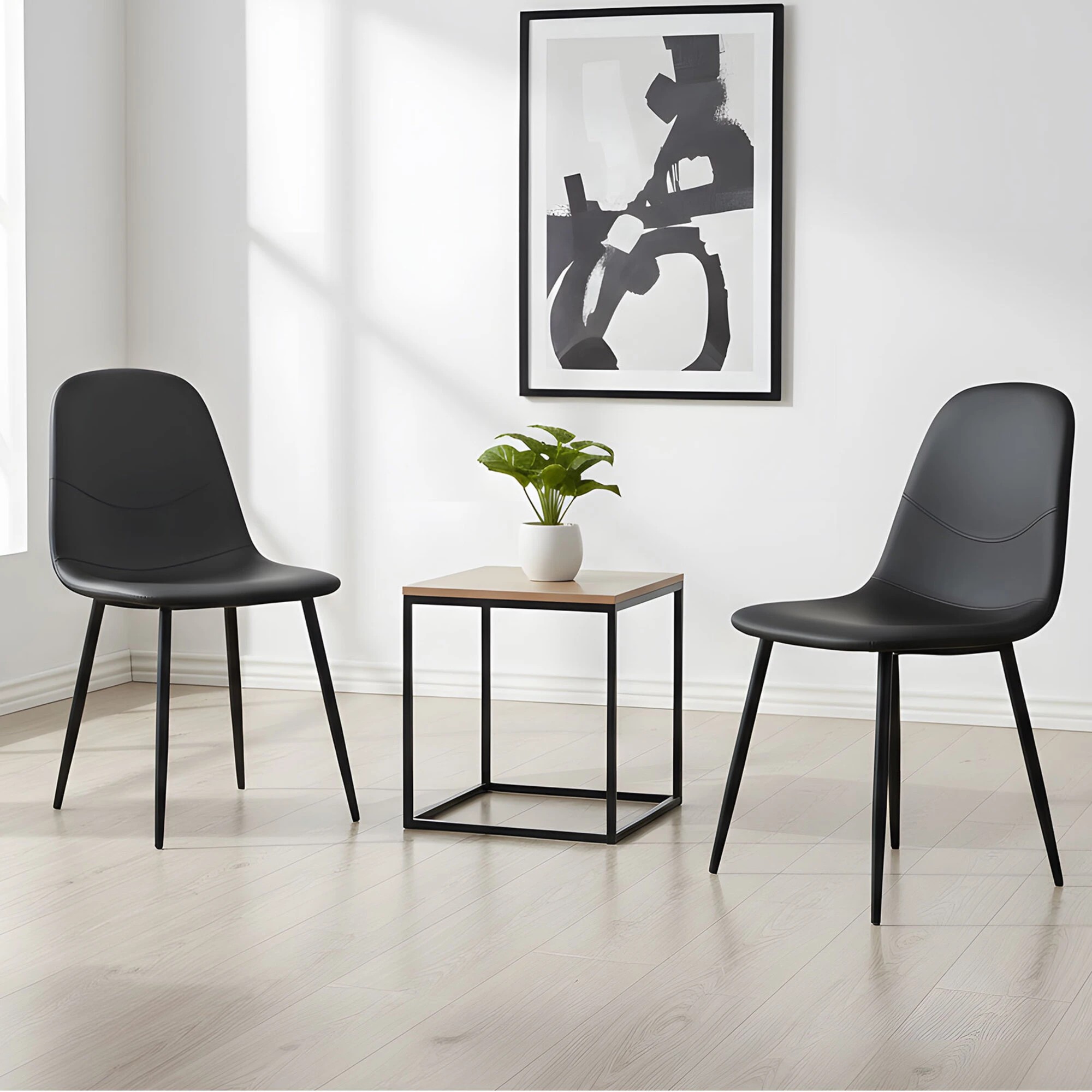 7 Levede 2x Dining Chairs Kitchen Eames Accent Chair Lounge Room Padded PU Leather - Black - Black, 7 of 9