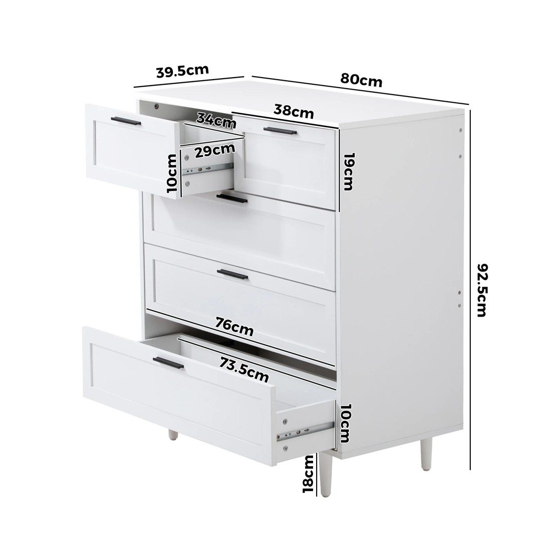 10 Oikiture 5 Chest Of Drawers Dresser Chest Storage Cabinet Tallboy
 - White, 10 of 10