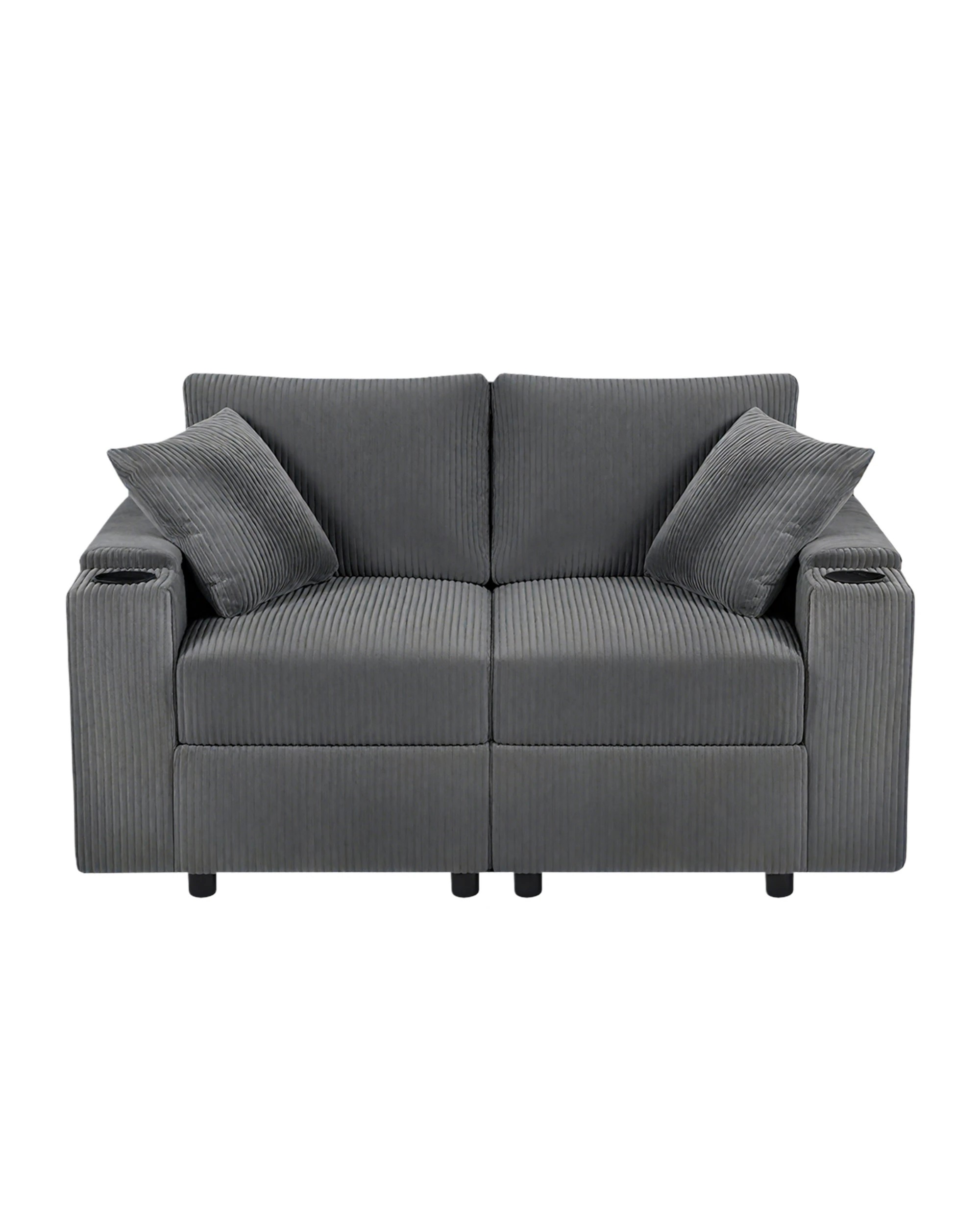 4 Advwin 182cm 2 Seater Sofa Corduroy Modular Lounge Couch w/ Storage Armrests & Cup Holder, 4 of 9