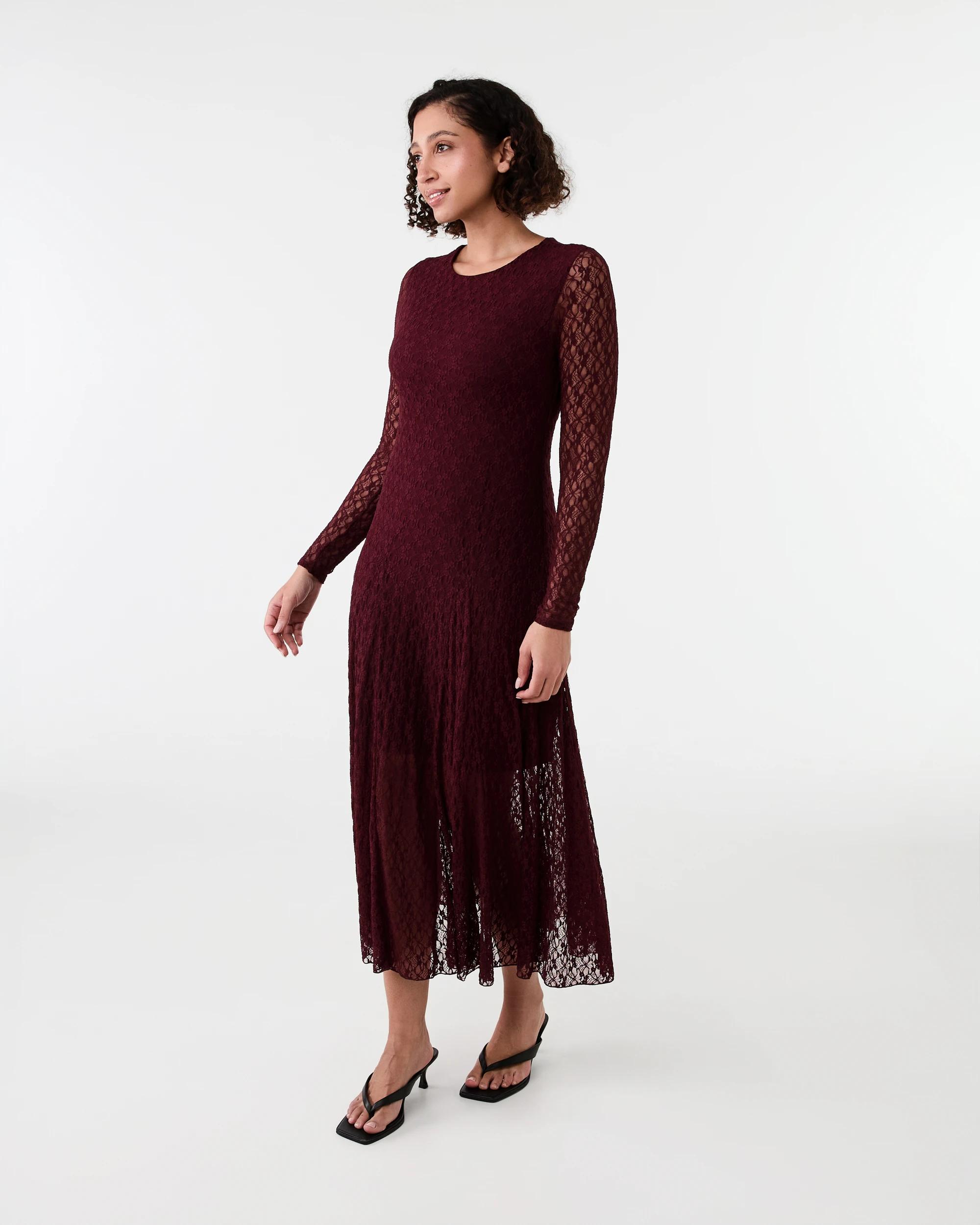 2 Long Sleeve Lace Midi Dress Red Royale, 2 of 7