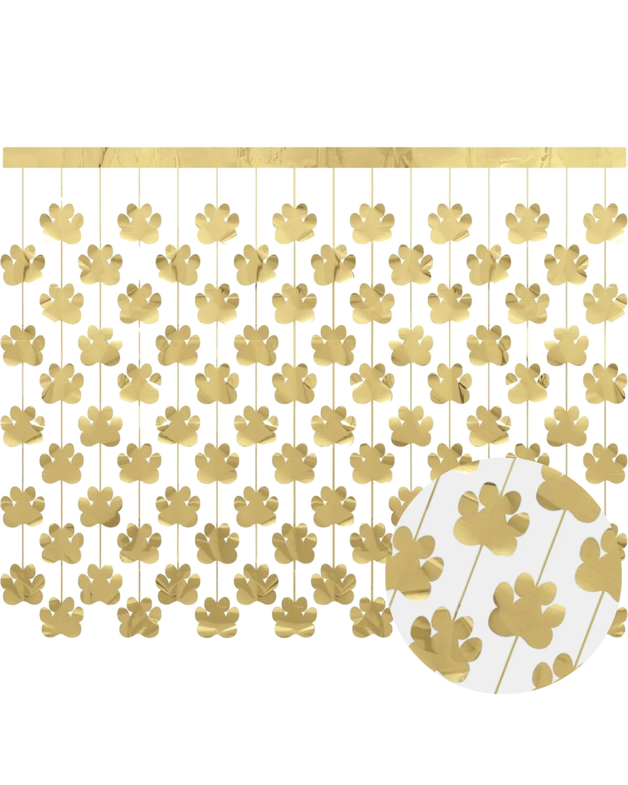 1 Unique Metallic Gold Paw Print Foil Backdrop Curtain 152cm x 121cm - Gold, 1 of 2
