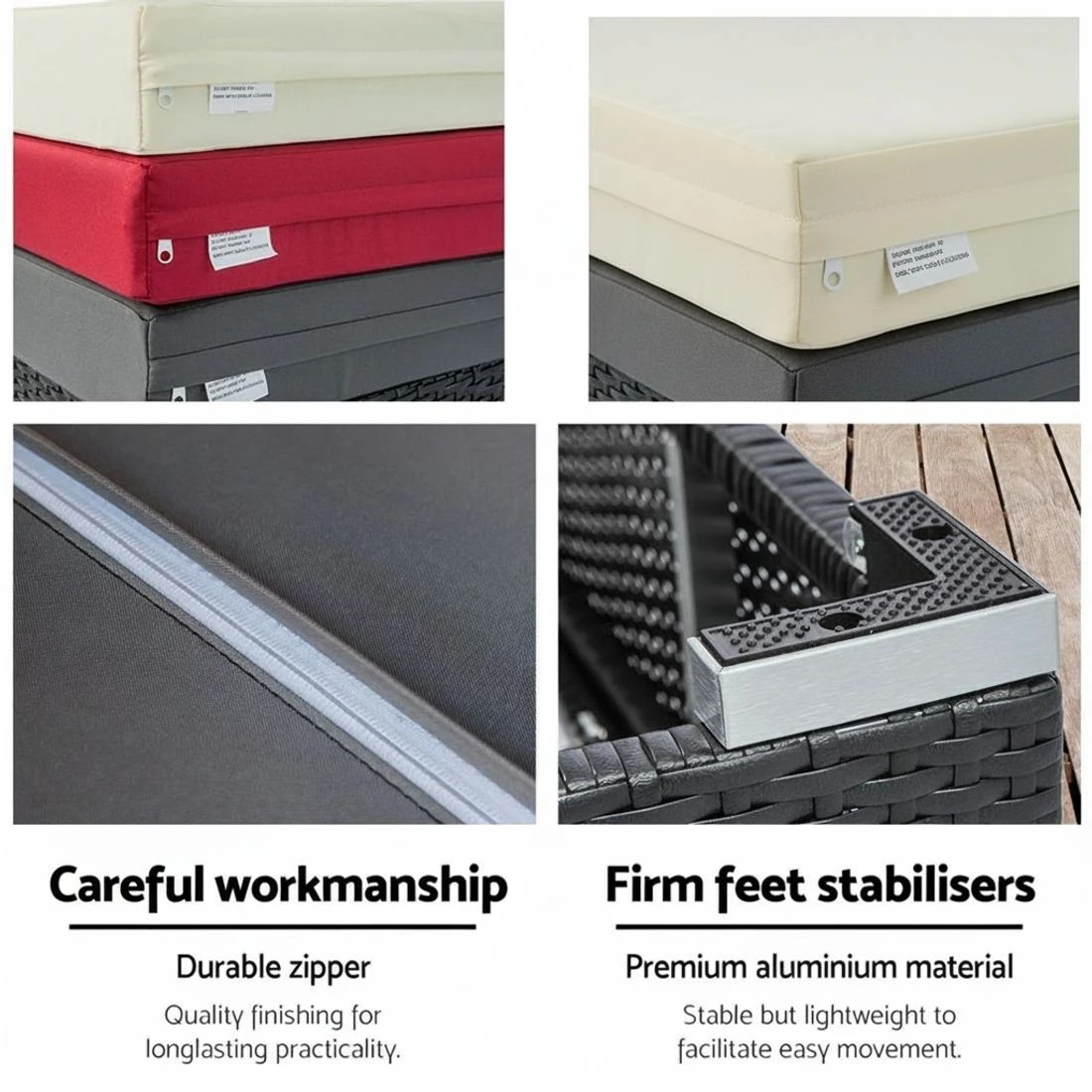 6 Gardeon 3 Piece Rattan Sun Lounge Set Adjustable Backrests Cushioned Day Bed Outdoor Wicker Aluminium Frame - Black, 6 of 8