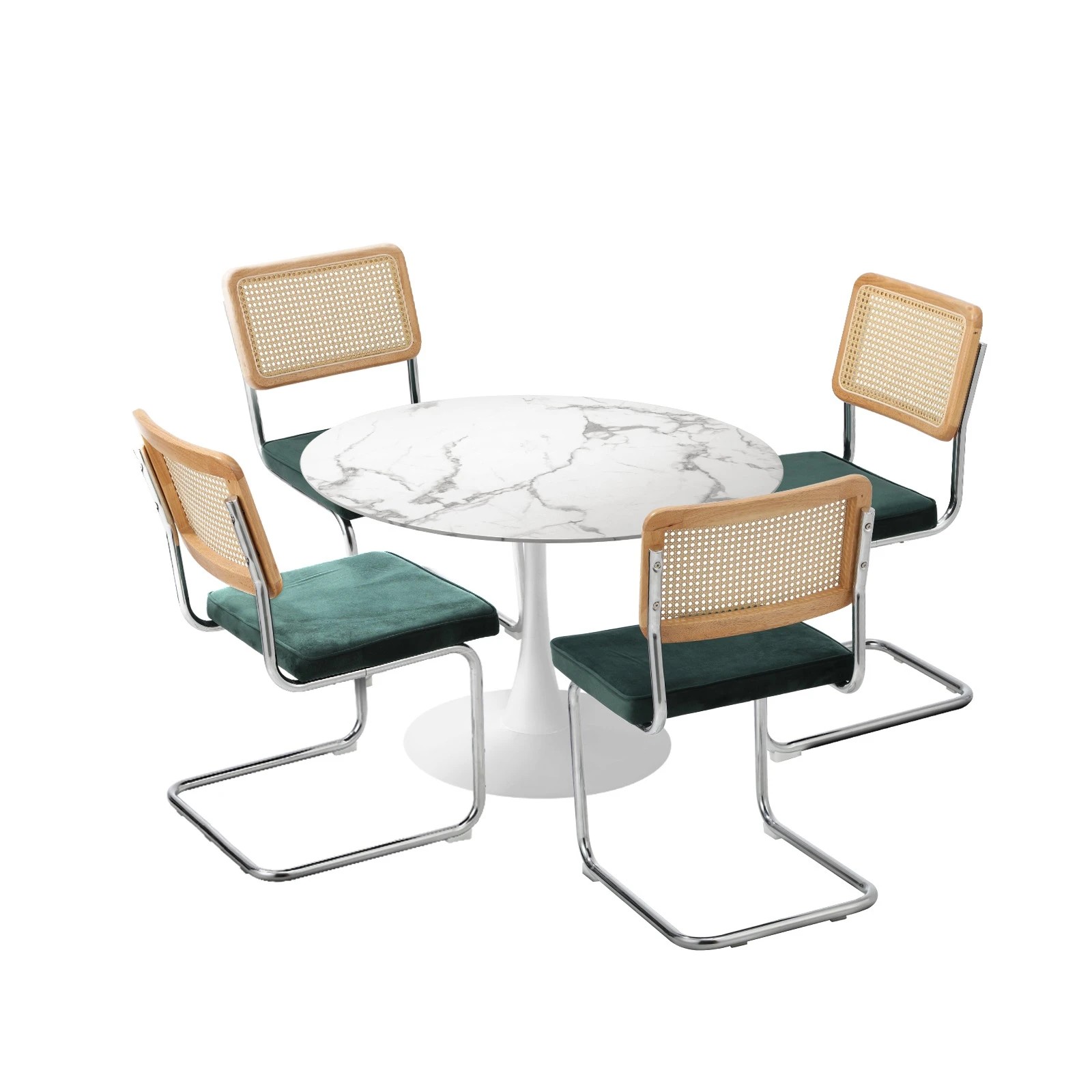 1 Oikiture 90cm Round Dining Table with 4PCS Dining Chairs Velvet - Multi, 1 of 9