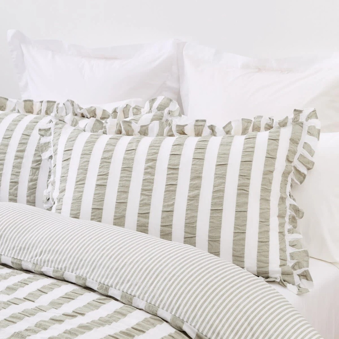 3 Ruffle Stripe Cotton Reversible Quilt Cover Set - King Bed, Seagrass, 3 of 7