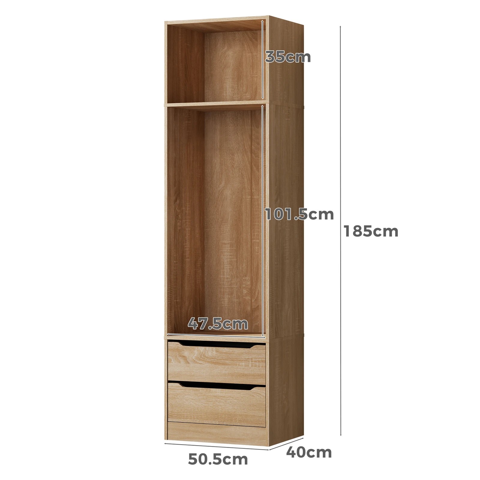 7 Alfordson Chest of 2 Drawers Office Storage Cabinet Tallboy Bedroom - Oak, 7 of 10