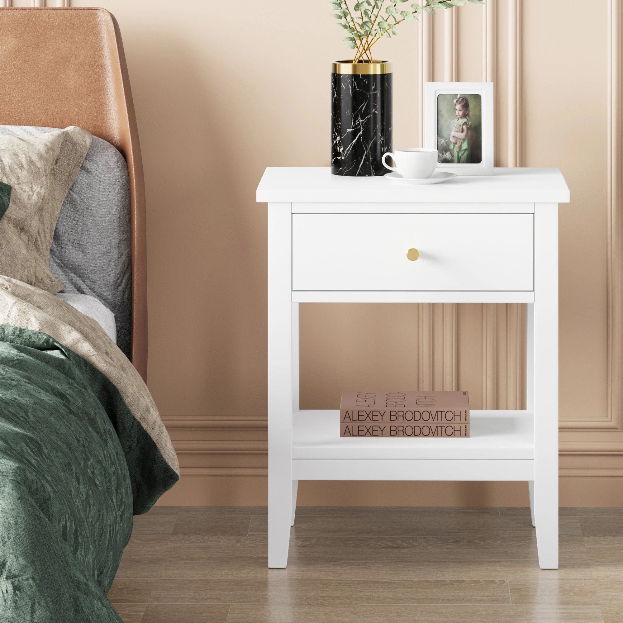 4 Alfordson Bedside Table Hamptons Nightstand Storage Side End 1 Drawer - White, 4 of 10