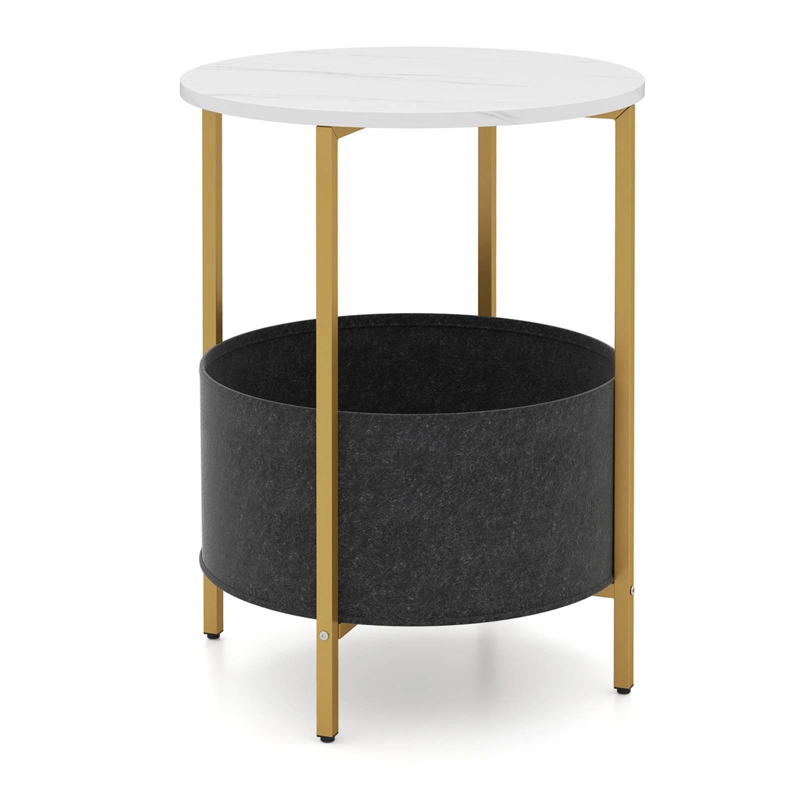 1 Costway 2-Tier Round Sofa Side End Table Accent Coffee Table w/Storage Basket, 1 of 4
