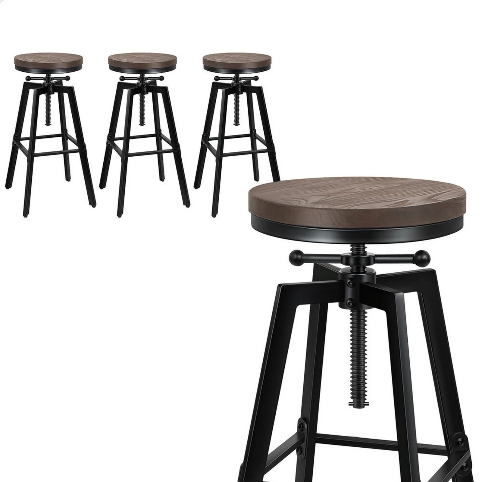 1 Alfordson 4x Bar Stool Retro Kitchen Vintage Chair Industrial Rustic Ezra - Black, 1 of 10