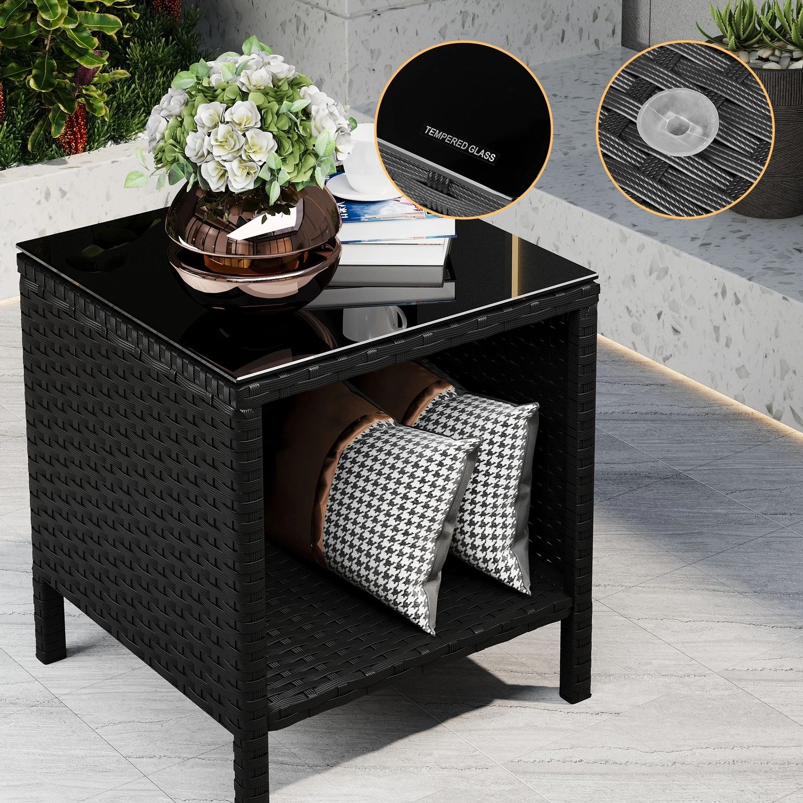 4 Alfordson Outdoor Furniture 3PCS Wicker Bistro Set Patio Chairs Table - Black, 4 of 9