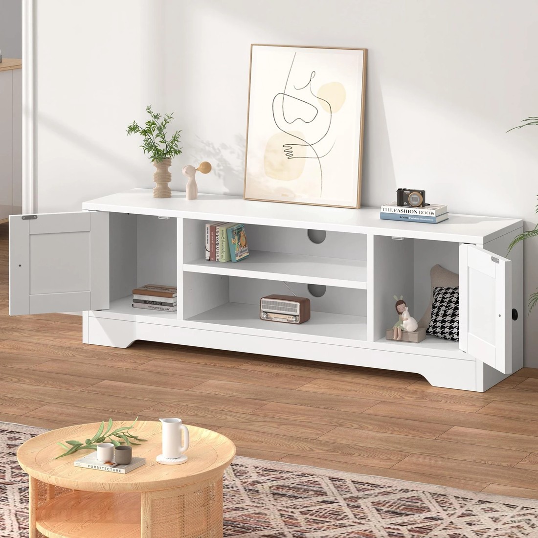 3 Alfordson Entertainment Unit TV Cabinet Stand Hamptons Storage 120cm - White, 3 of 10