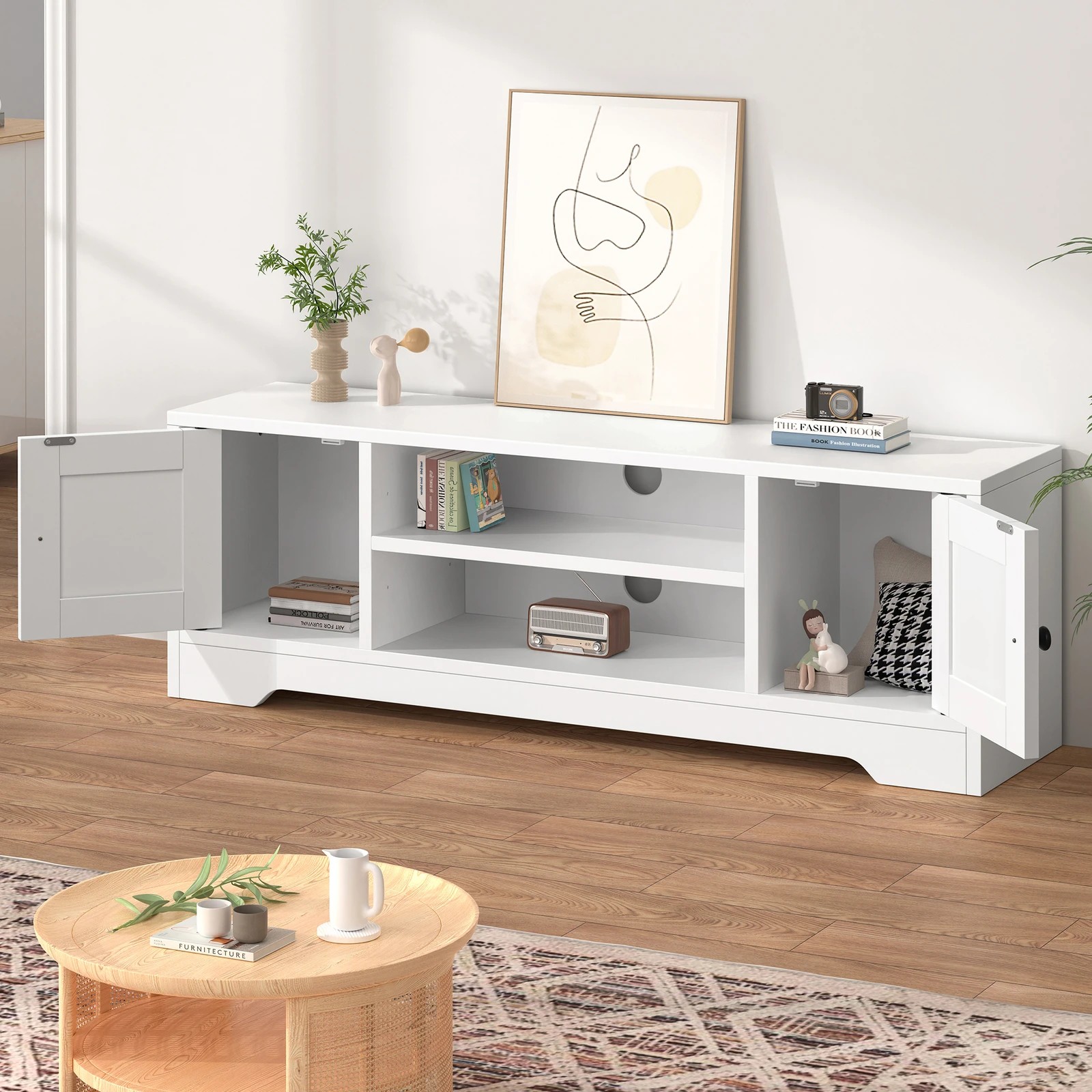 3 Alfordson Entertainment Unit TV Cabinet Stand Hamptons Storage 120cm - White, 3 of 9
