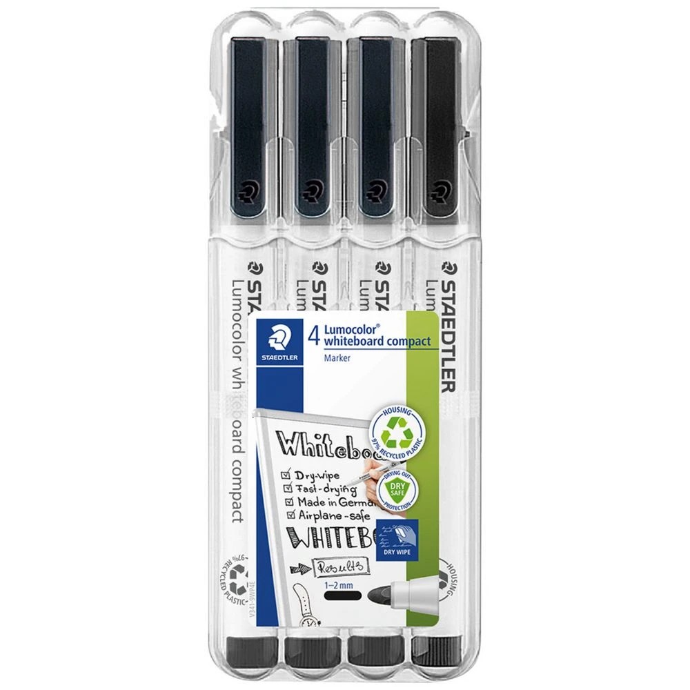 1 Staedtler Lumocolour Whiteboard Marker Bullet Black 4 Pack, 1 of 4