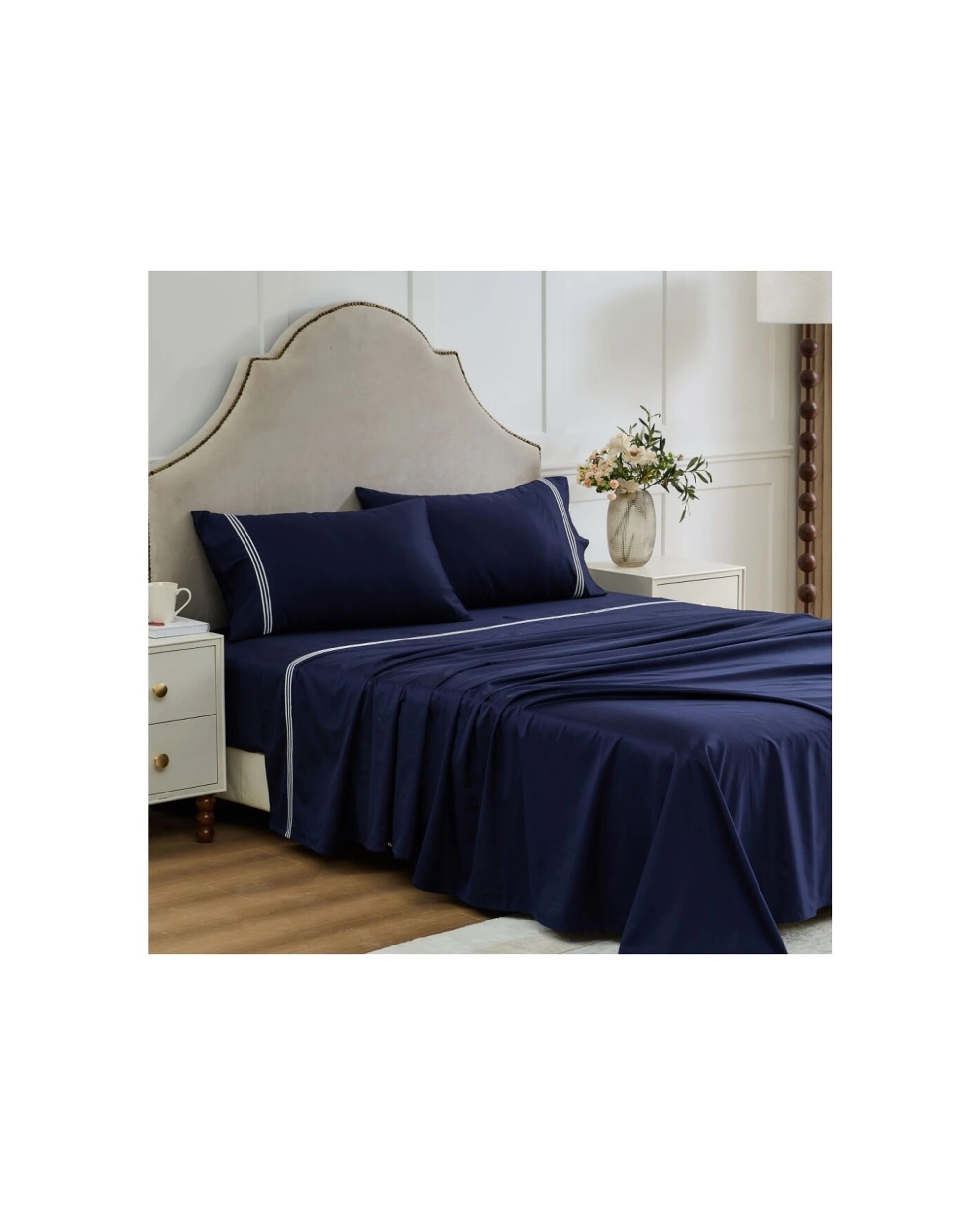 2 Grosvenor House 500TC Egyptian Cotton Hotel Embroidered Bed Bedding Sheet Set - King Bed - Blue, 2 of 8
