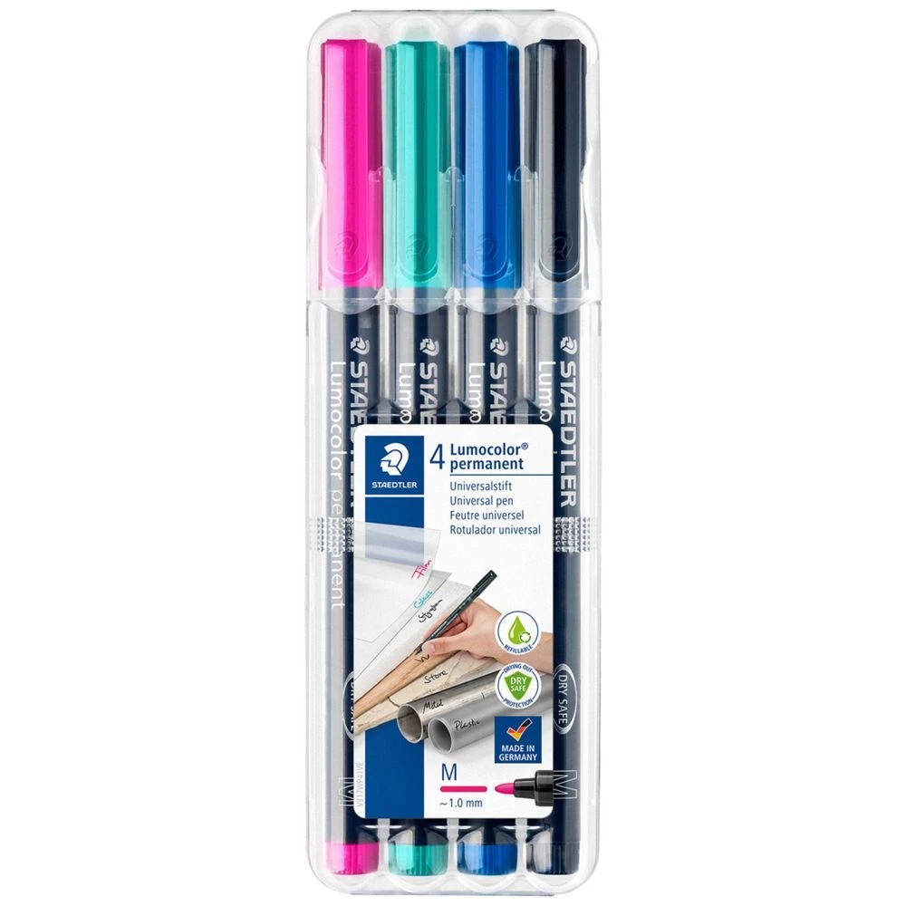 1 Staedtler Lumocolor Permanent Marker Medium Brights 4 Pack, 1 of 6
