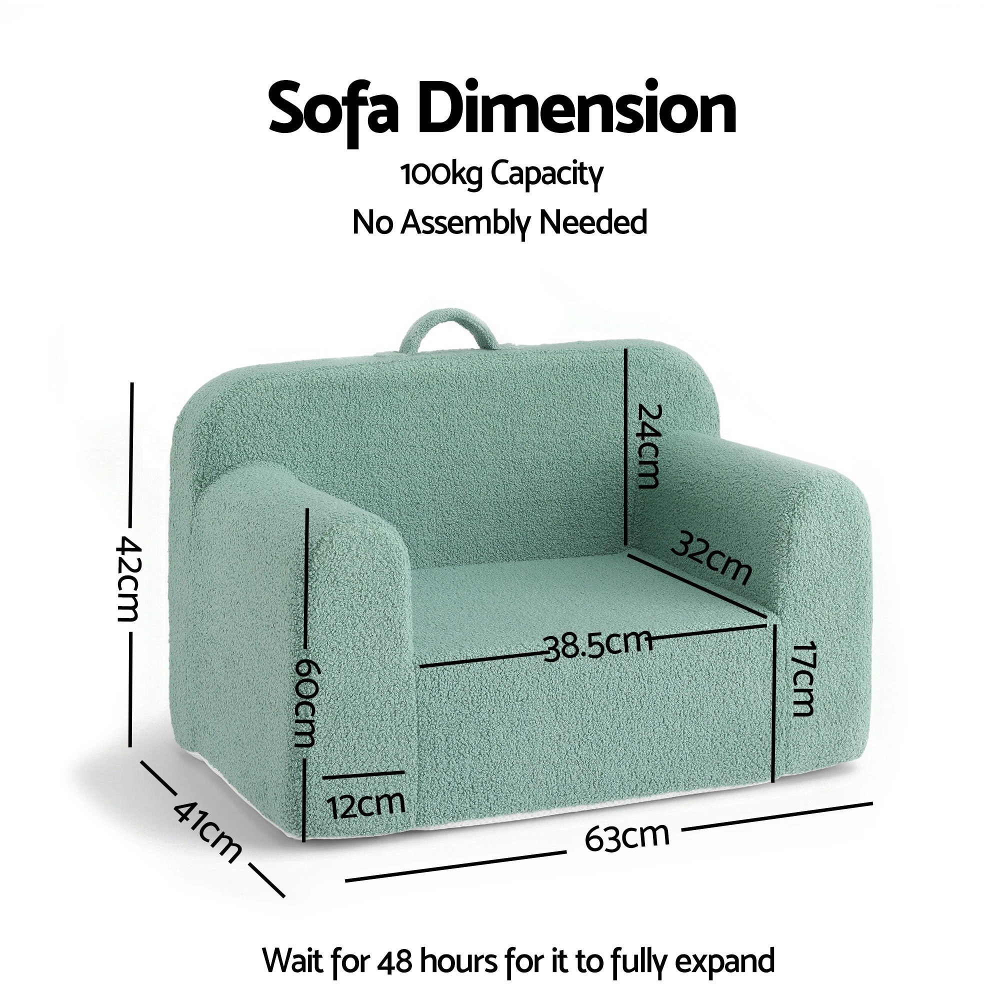 3 Artiss Kids Sofa Toddler Foam Couch with Carry Handle Mint - Green, 3 of 9