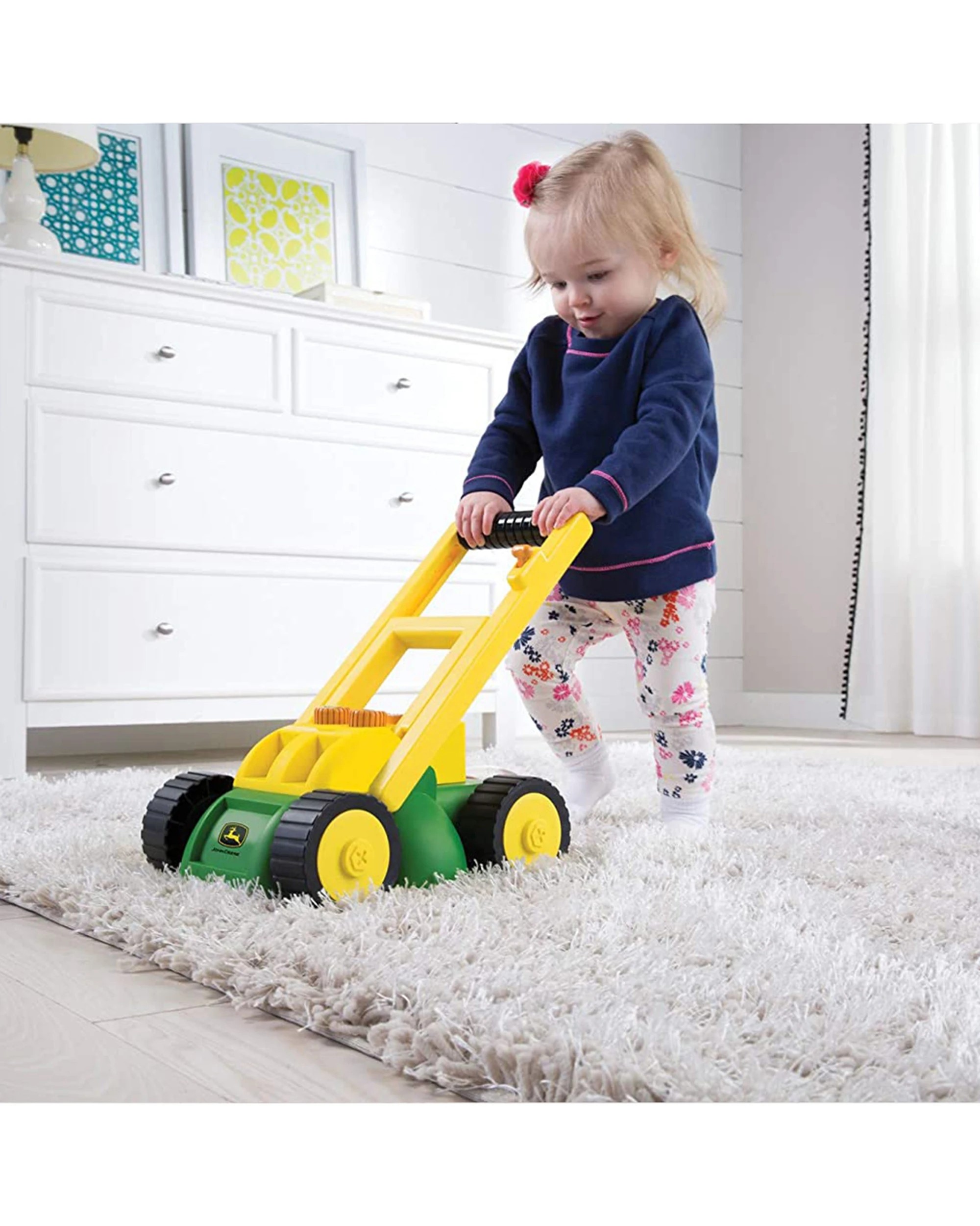 1 John Deere Kids Lawn Mower Toy With Sound Effects And Fold-down Handle - Green, 1 of 4