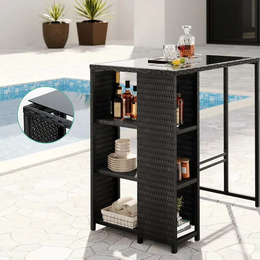 5 Gardeon Outdoor Bar Set Patio Furniture Dining Chairs Table and Chairs Wicker - Black, 5 of 5