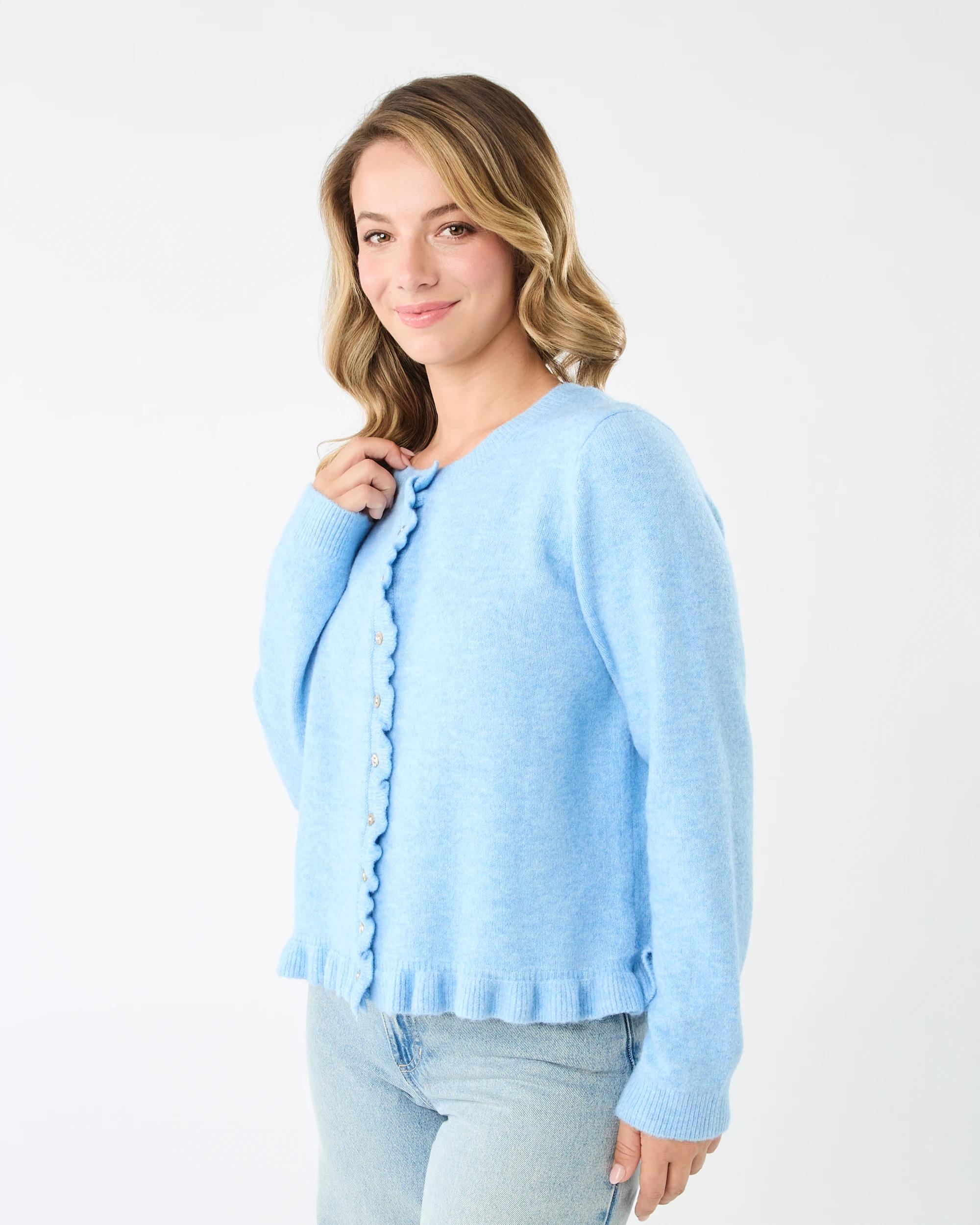 2 Frill Hem Cardigan Chmbr Blue, 2 of 6