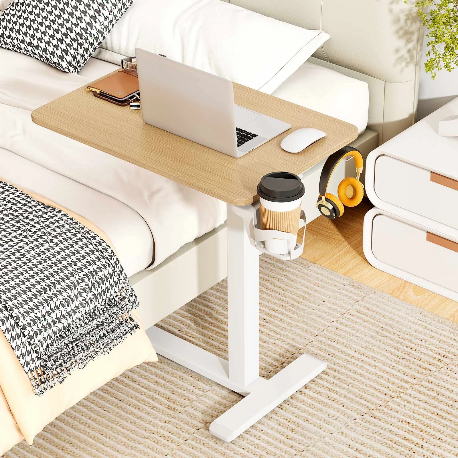 3 Costway Mobile Standing Desk Height Adjustable Overbed Bedside Table Rolling Study Desk - Natural, 3 of 5