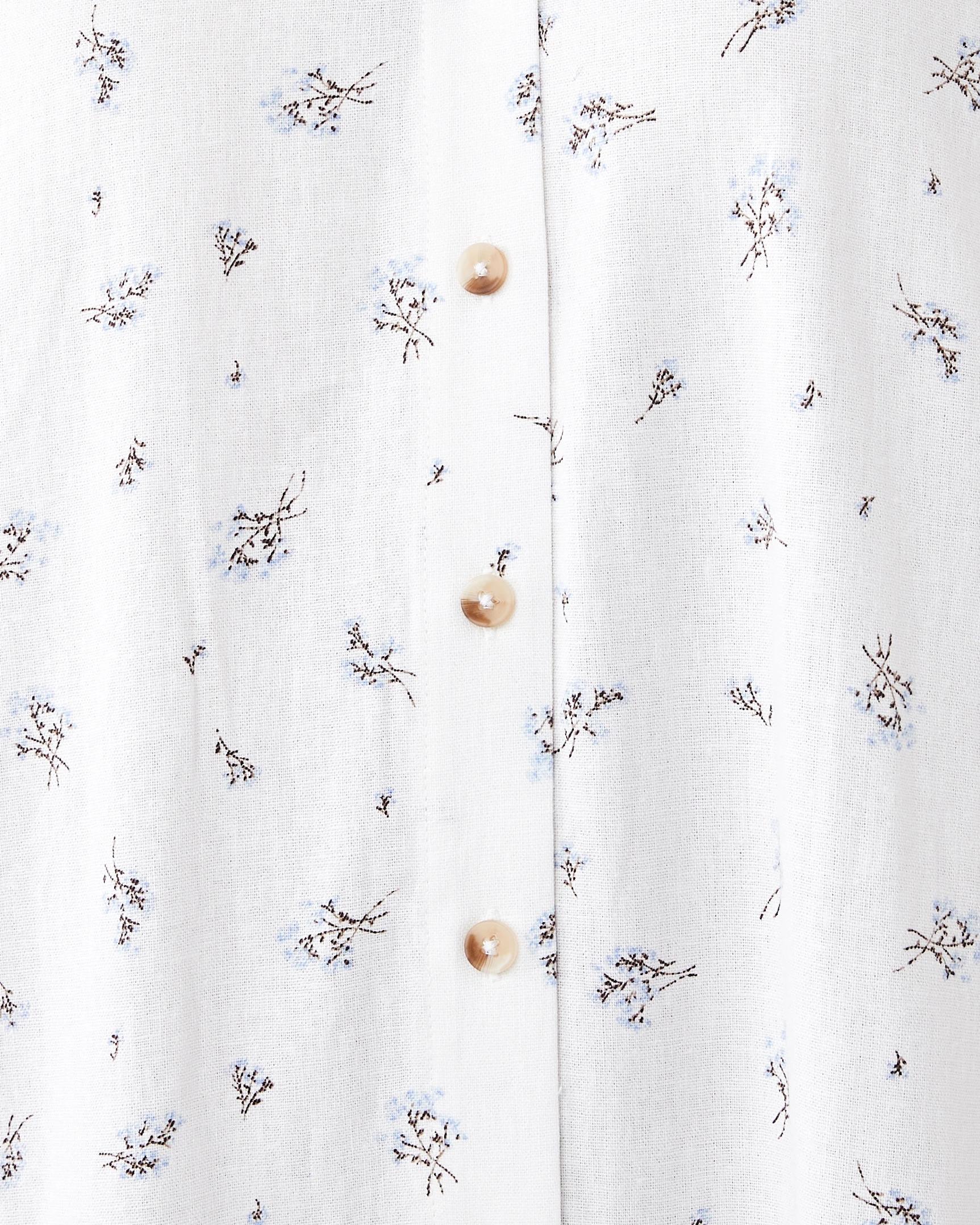 6 Short Sleeve Linen Blend Drop Tier Mini Dress Ditsy, 6 of 9