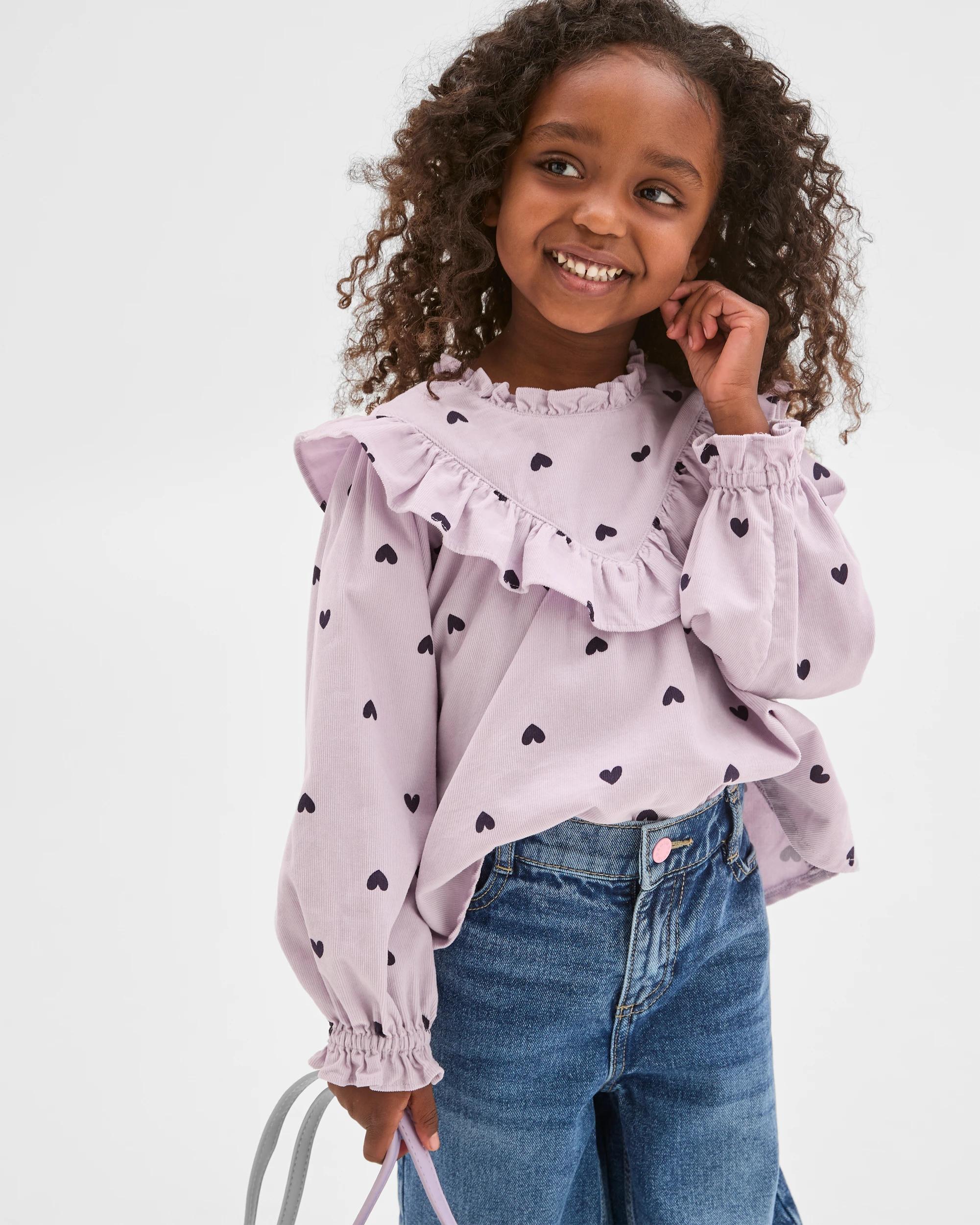 1 Target Kids  Australian Cotton Long Sleeve Woven Heart Cord Frill Blouse PURPLE, 1 of 5
