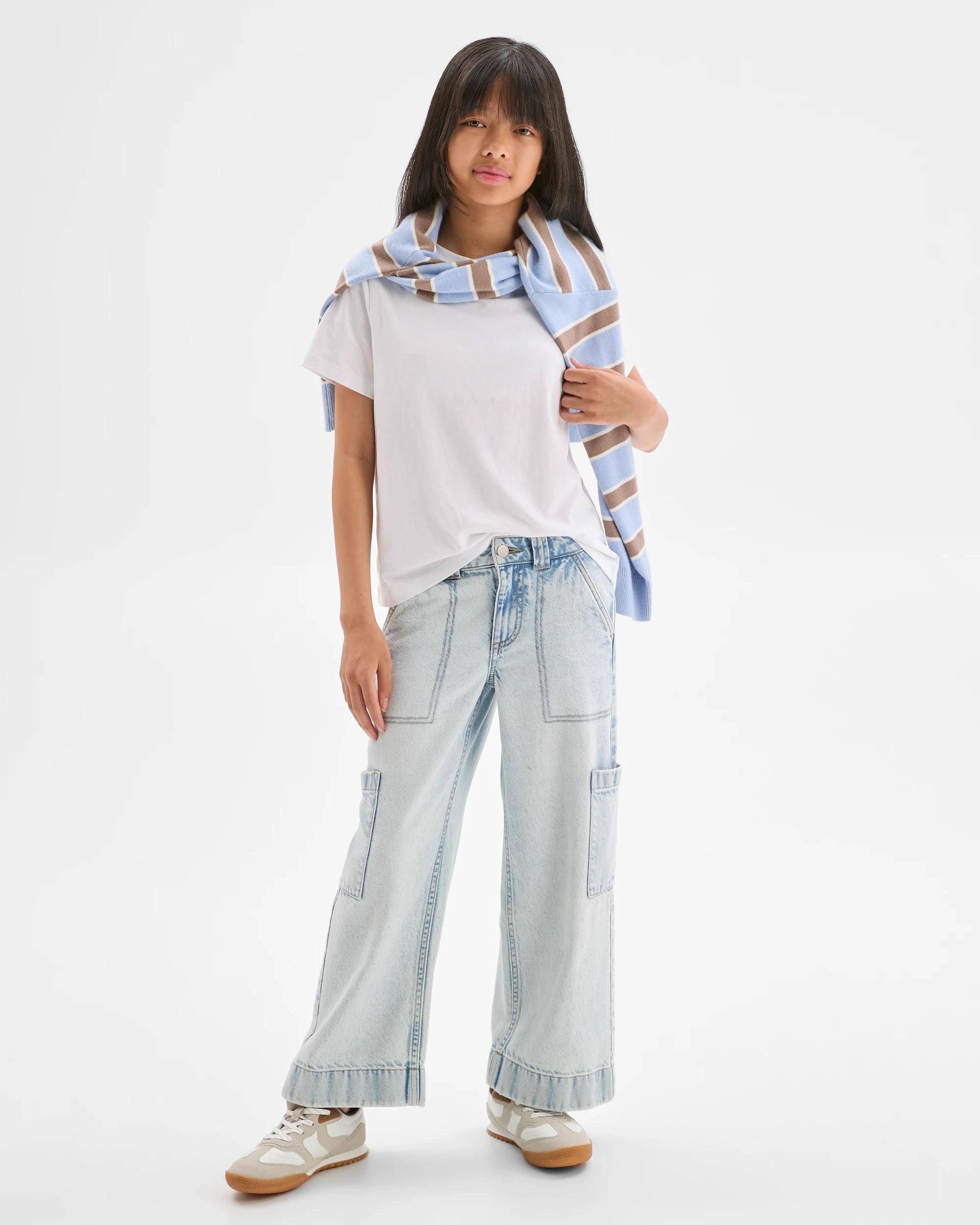 1 Target Denim Denim Cargo Wide Leg Jeans LIGHT WASH, 1 of 7