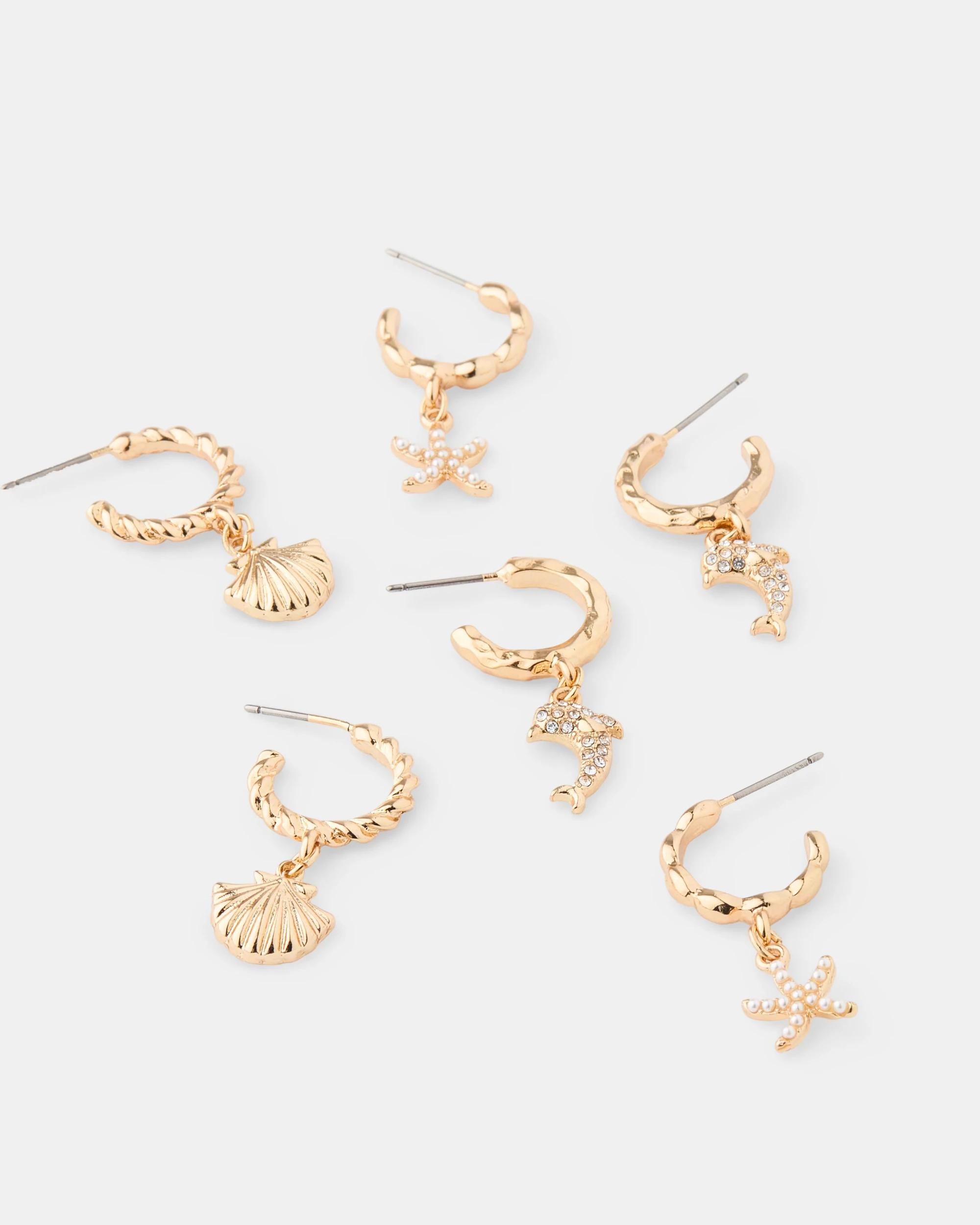 3 3 Pack Ocean Hoop Earrings - Gold Tone Gold, 3 of 5