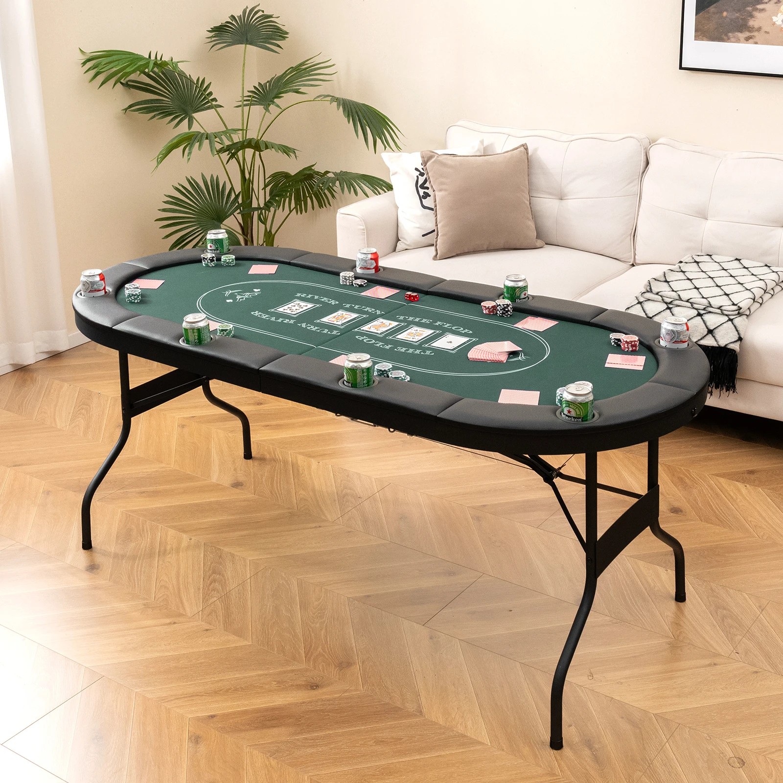 3 Costway 8-Player Foldable Poker Table Card Table w/8 Cup Holders Game Table - Green, 3 of 3