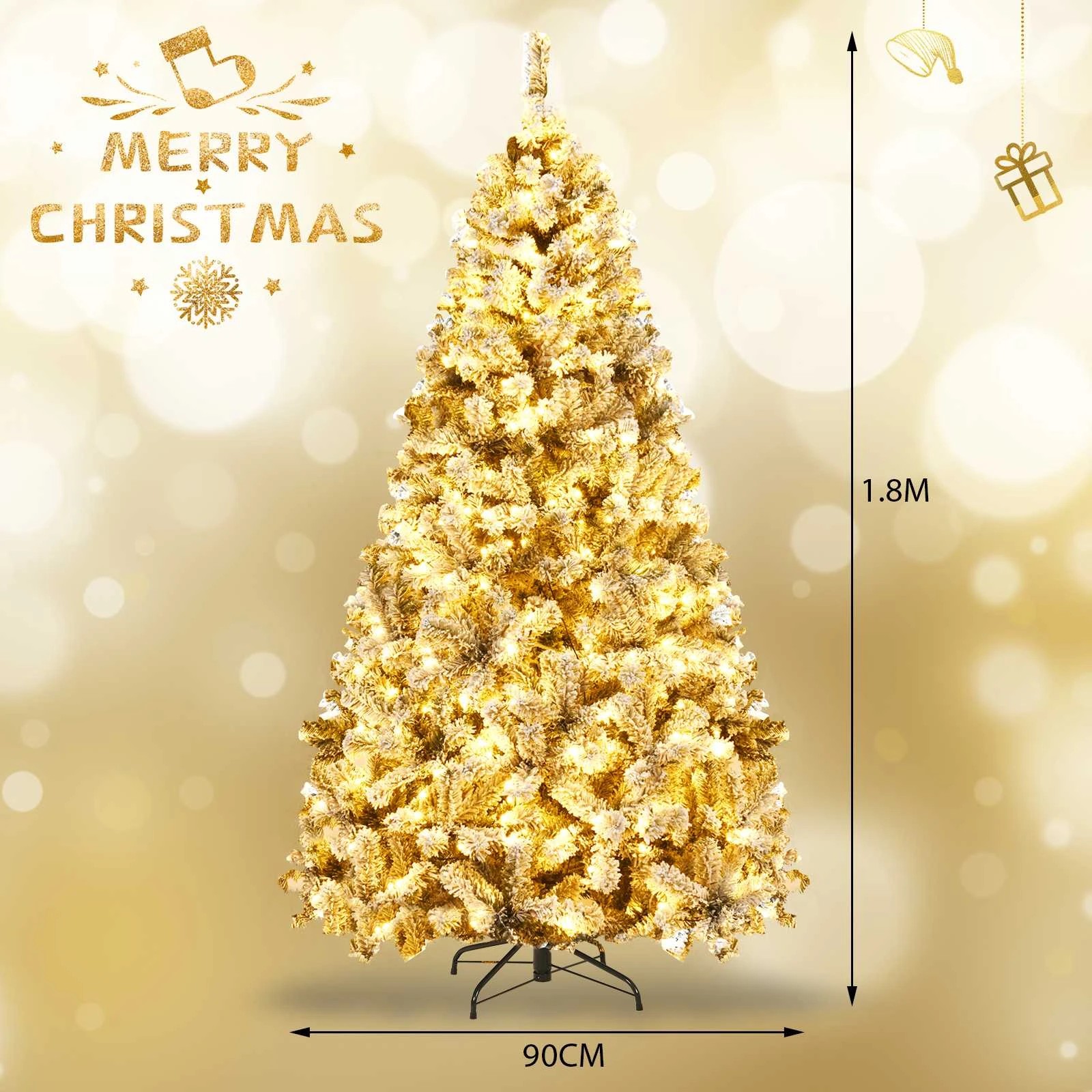 2 Costway 1.8M/6ft Pre-Lit Snowy Christmas Tree w/250 LEDs, 2 of 2