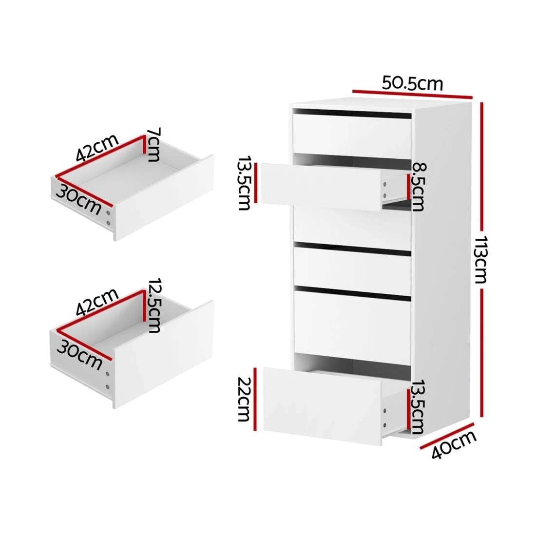 4 Artiss 6 Chest of Drawers Dresser Tallboy - White, 4 of 8