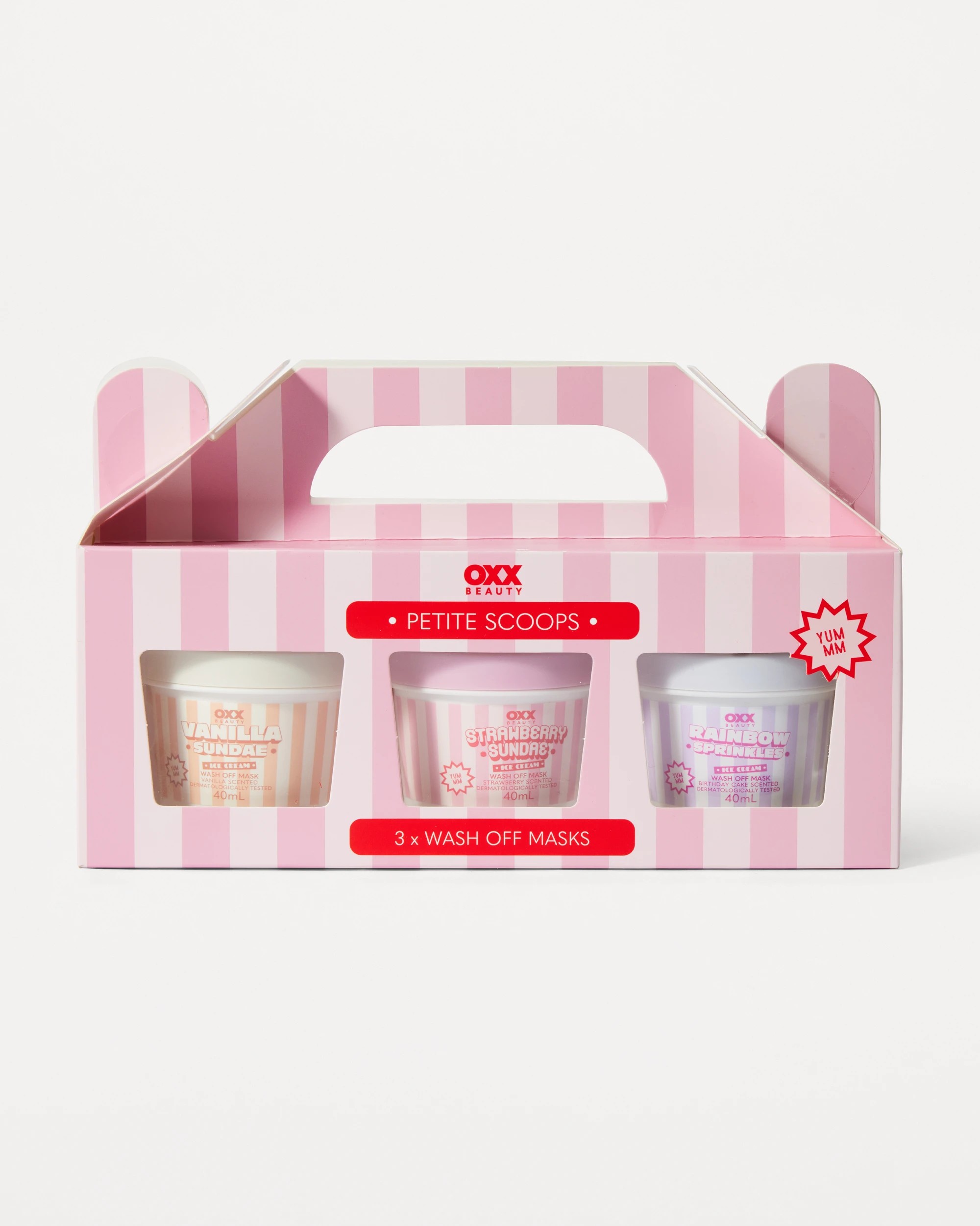 1 OXX Beauty 3 Petite Scoops Ice Cream Wash Off Face Masks - Vanilla, Strawberry and Birthday Cake Scented, 1 of 5