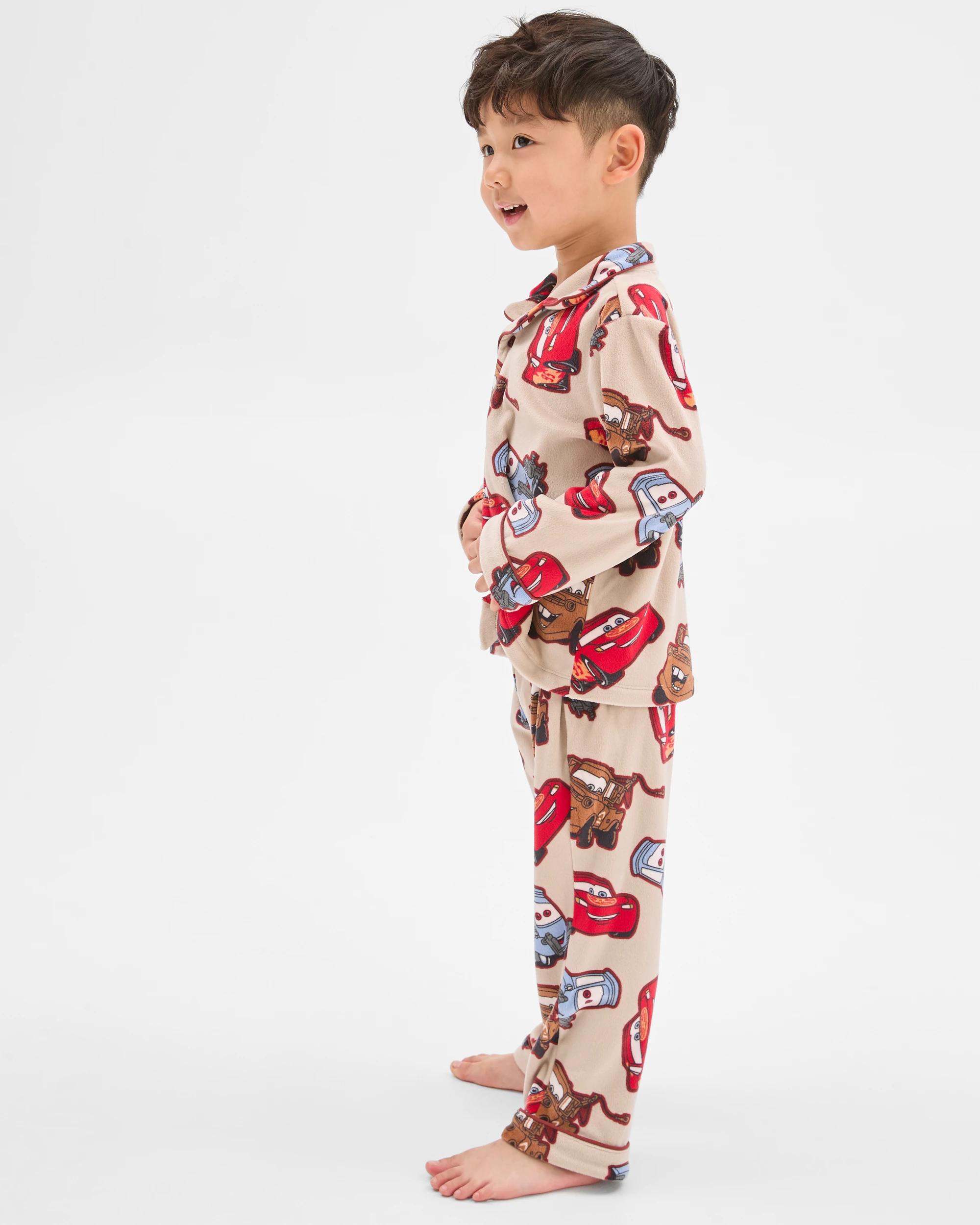 3 Disney Cars Younger Boys Button Through Fleece Pyjama Set CARS, 3 of 7
