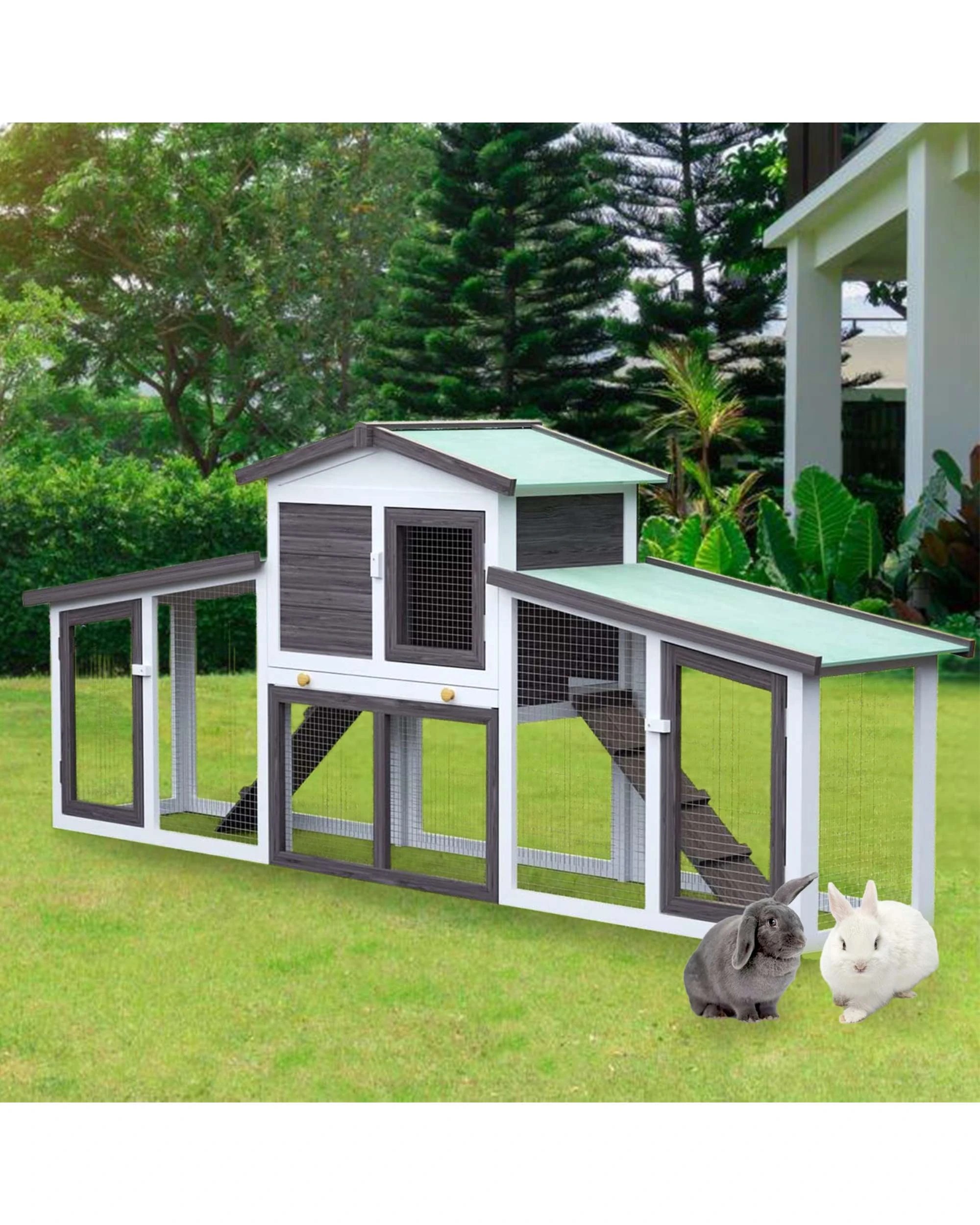 2 Advwin Chicken Coop Rabbit Hutch Extra Large Wooden Run Bunny Cage, 2 of 7