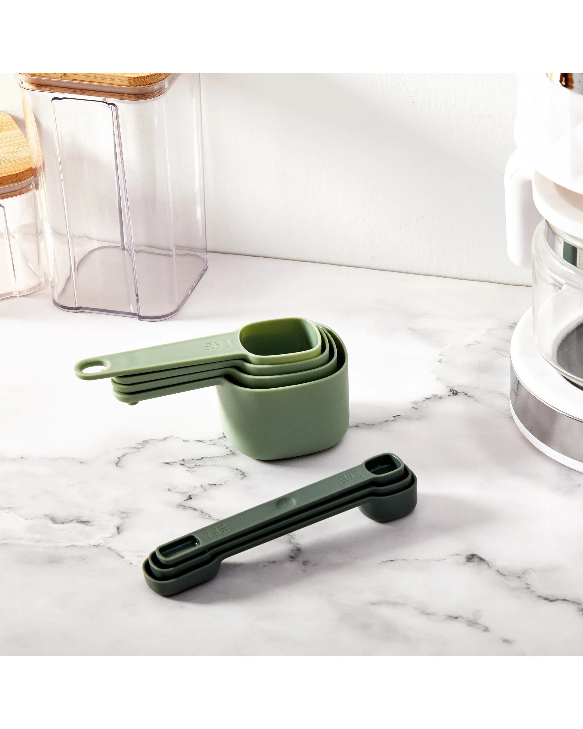 2 Gourmet Kitchen Modern Nesting Measuring Cup & Spoon Bundle - Green, 2 of 8