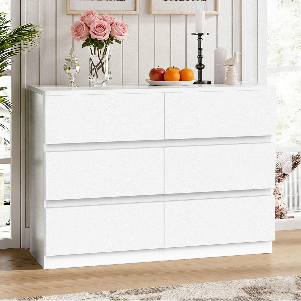 4 AUSWAY 6 Chest of Drawers White Dresser 120cm Storage Cabinet Wide Top Surface Bedroom Hallway Organiser, 4 of 7