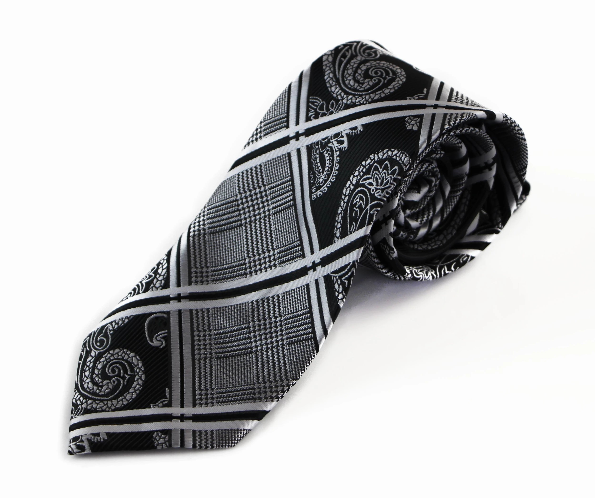 3 Zasel Mens Silver & Black Patterned 8cm Neck Tie - Multi, 3 of 3