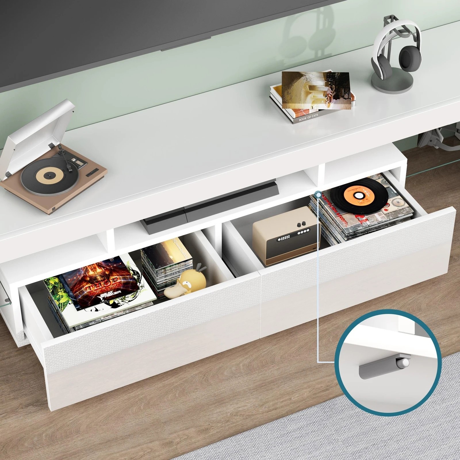 8 Alfordson Entertainment Unit 180cm TV Stand LED Light Storage Gloss - White, 8 of 10