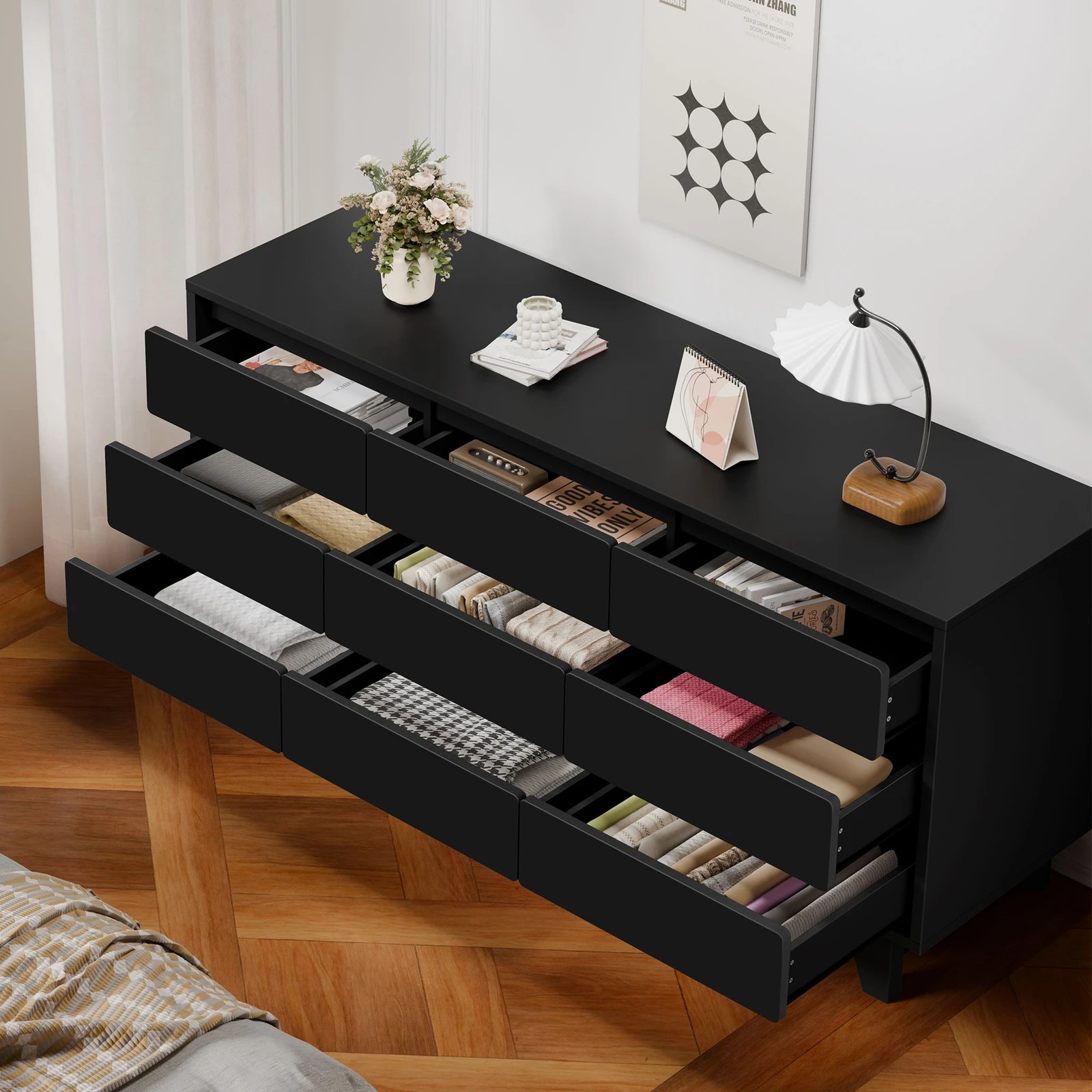 2 Alfordson 9 Chest of Drawers Minimalist Storage Cabinet Dresser - Black, 2 of 10