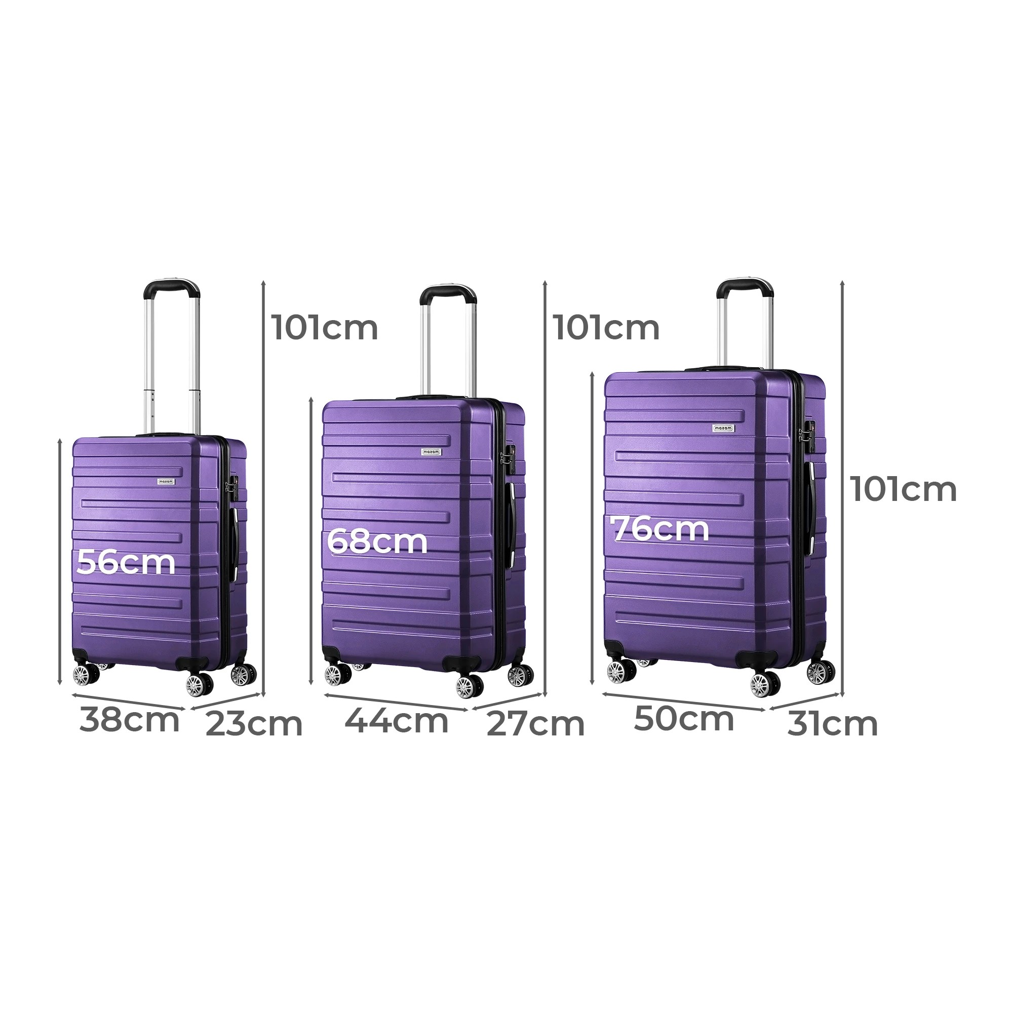 2 Mazam 3PCS Luggage Suitcase Trolley Set Travel TSA Lock ABS Hard Case - Purple, 2 of 9