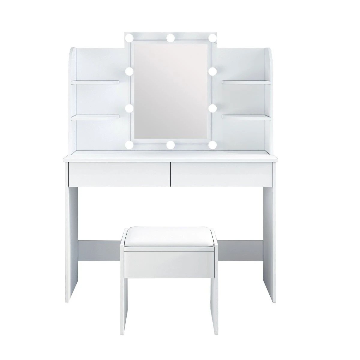 1 Ausway Dressing Table Makeup Vanity Stool Set with Drawers and Lighted Mirror, 1 of 8