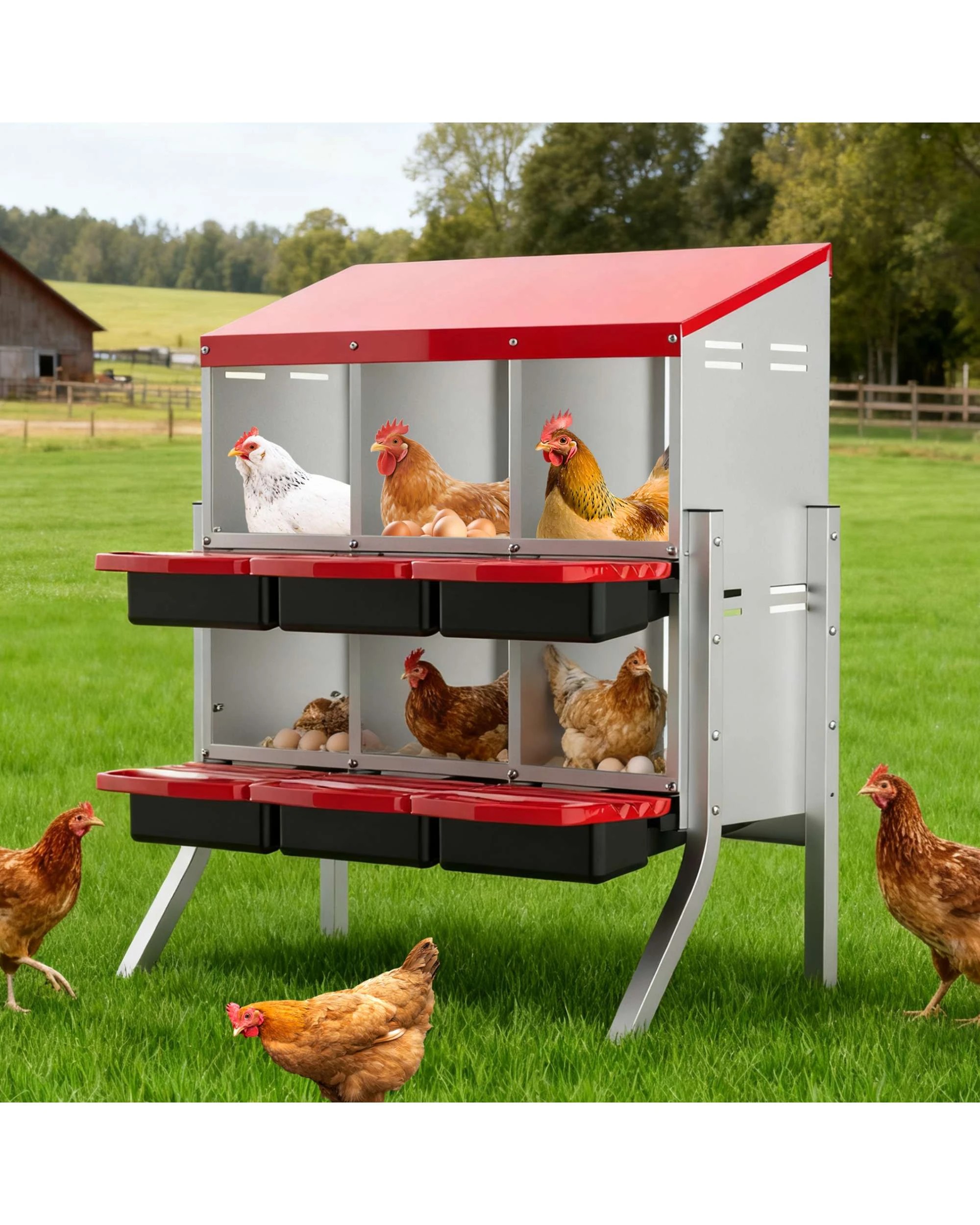 5 Advwin 6 Holes Chicken Nesting Boxes Metal Chicken Egg Laying Box Egg Collection, 5 of 9