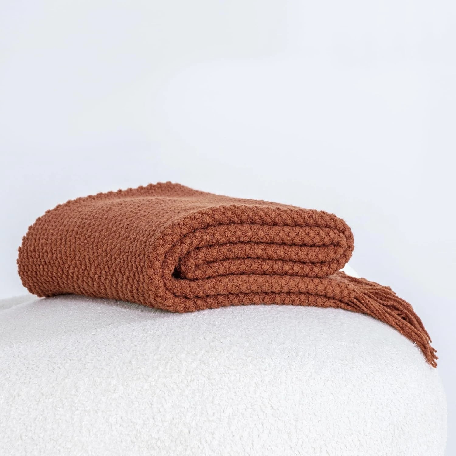 5 Gioia Casa Micro Plush Knitted Throw Blanket Soft Warm Lightweight - Terracotta, 5 of 7