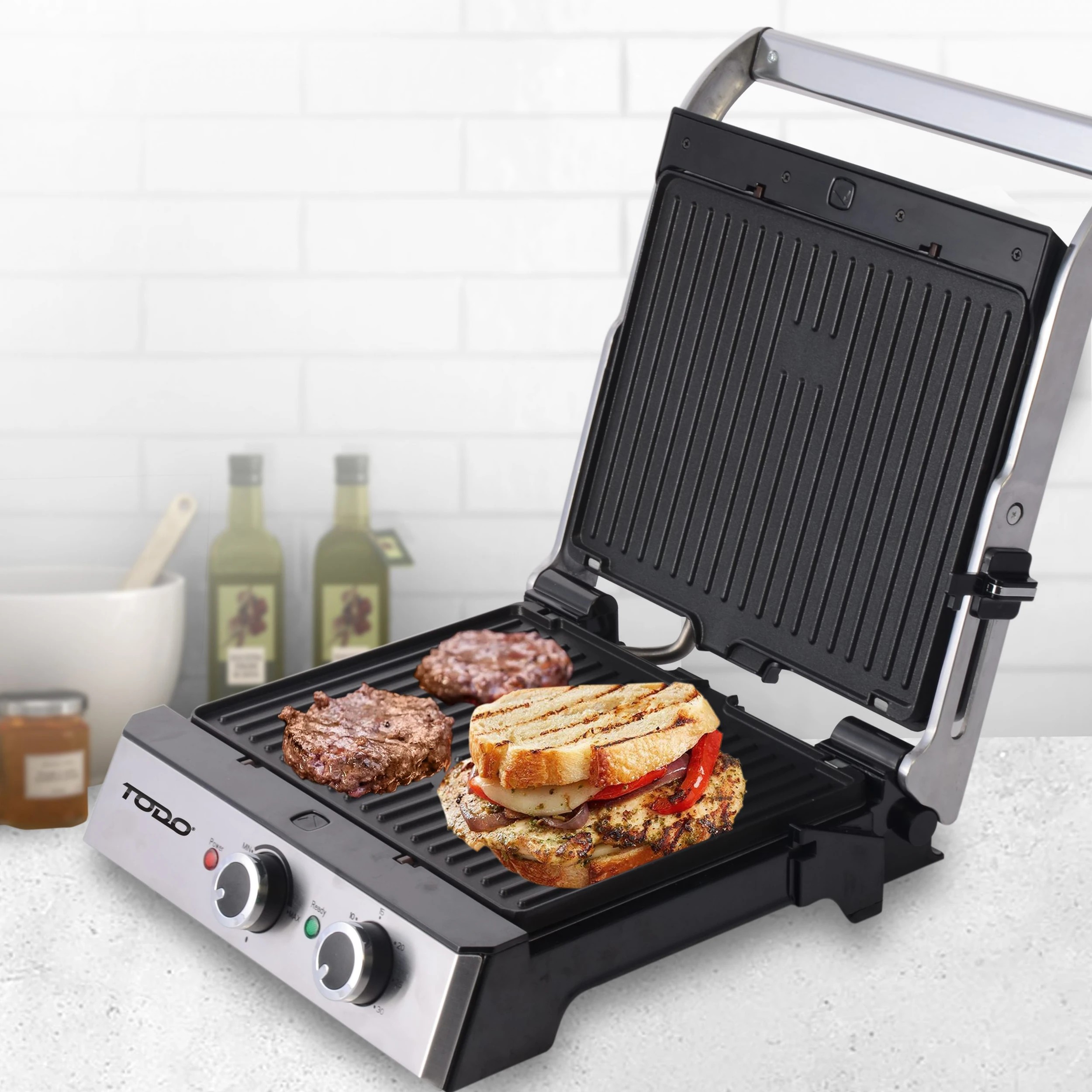 2 TODO 2000W Sandwich Press Contact Health Grill Flat Grill Griddle Plate Melts Toast, 2 of 6