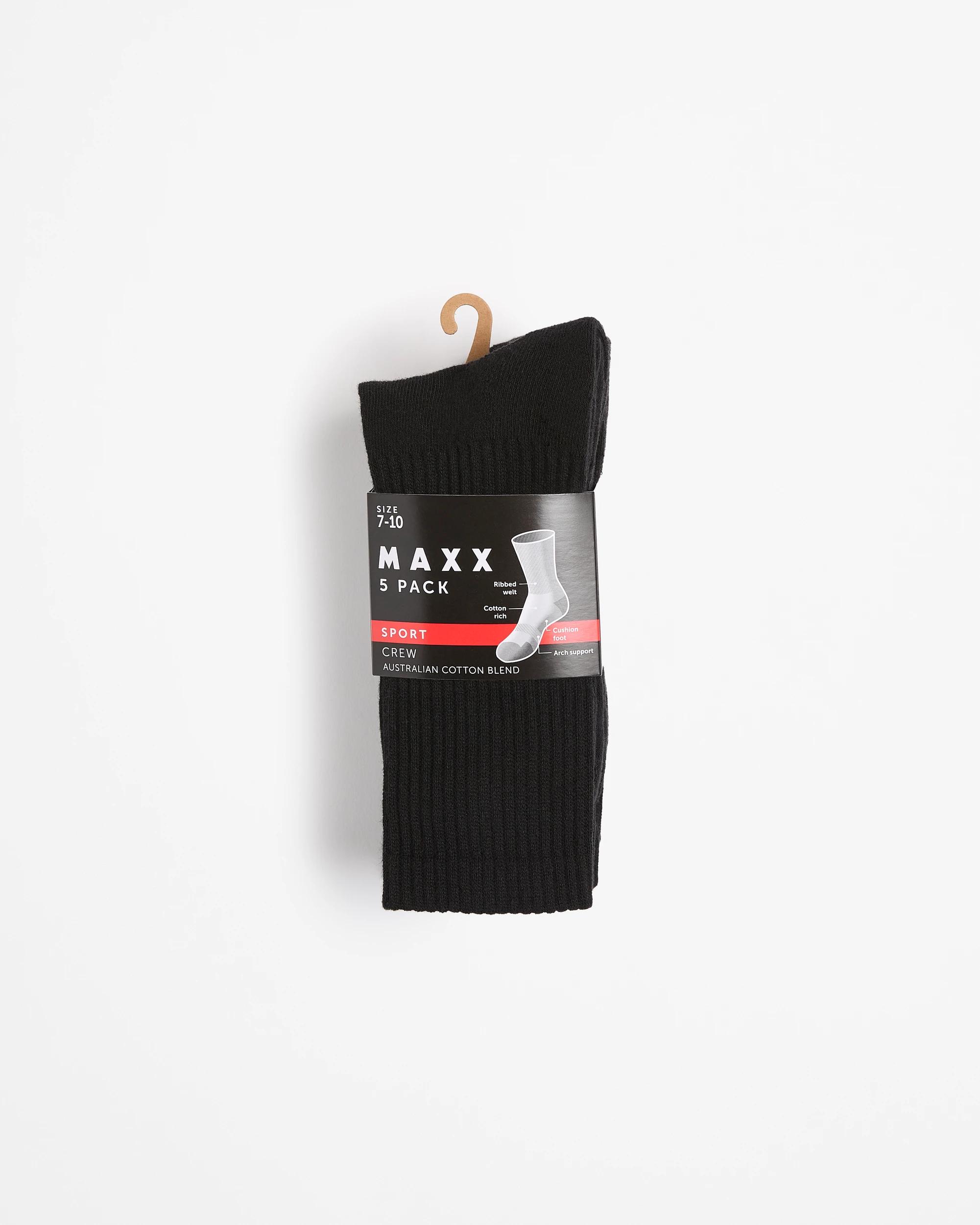 3 Australian Cotton Blend 5 Pack Sport Crew Cut Socks - Maxx BLACK, 3 of 3