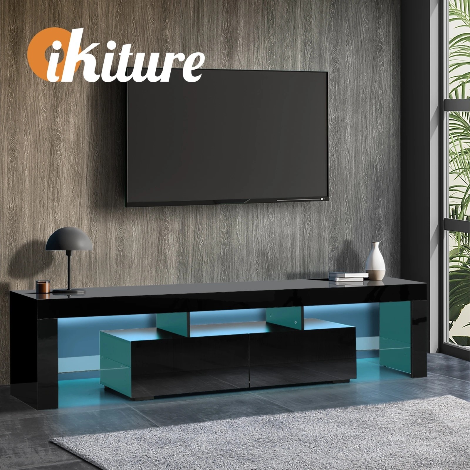 8 Oikiture Entertainment Unit Tv Cabinet Led Rgb Gloss 180cm
 - Black, 8 of 10